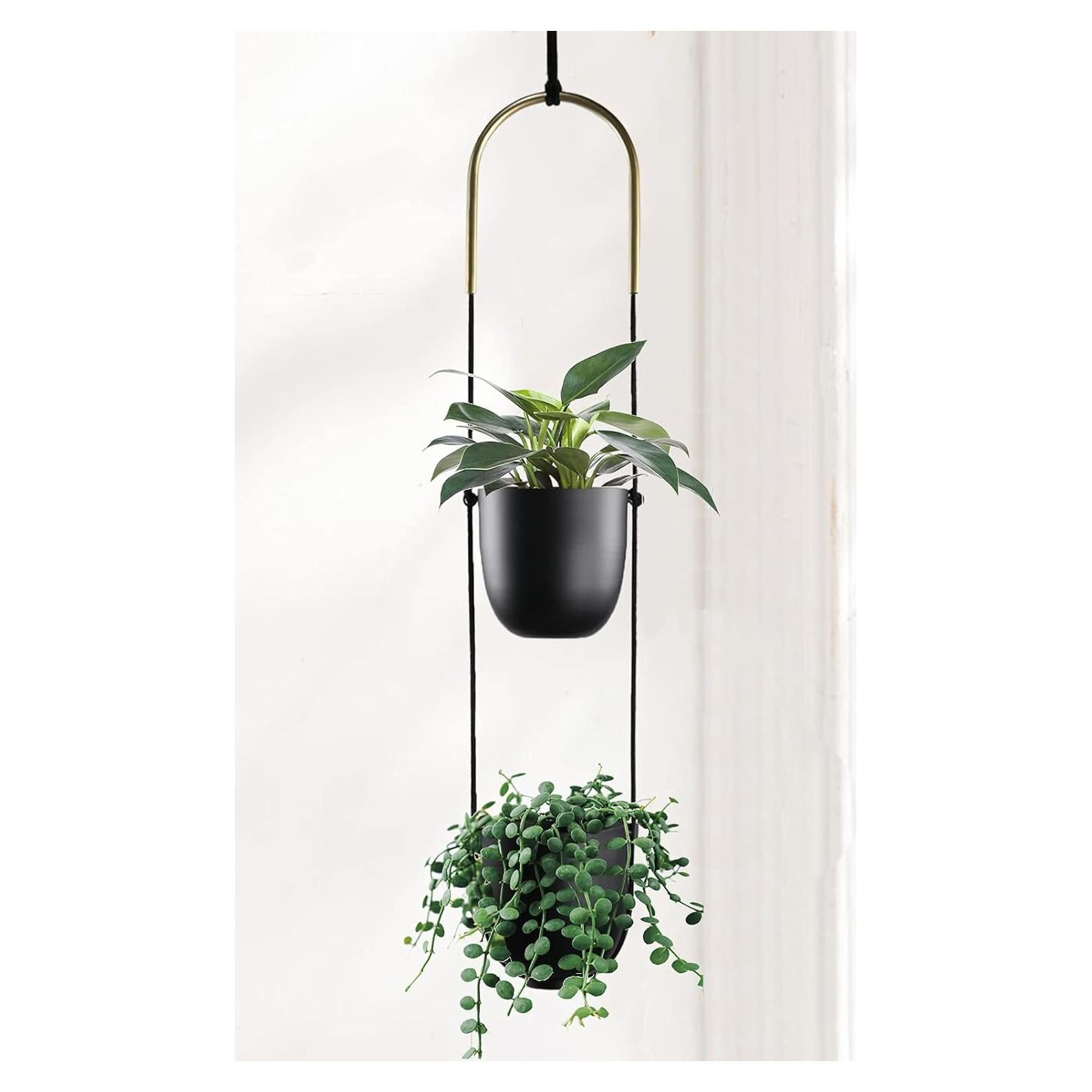 Maceta Colgante de Metal ABETREE 2 Niveles 80 cm Negro