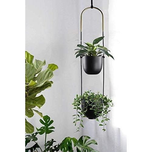 Maceta Colgante de Metal ABETREE 2 Niveles 80 cm Negro