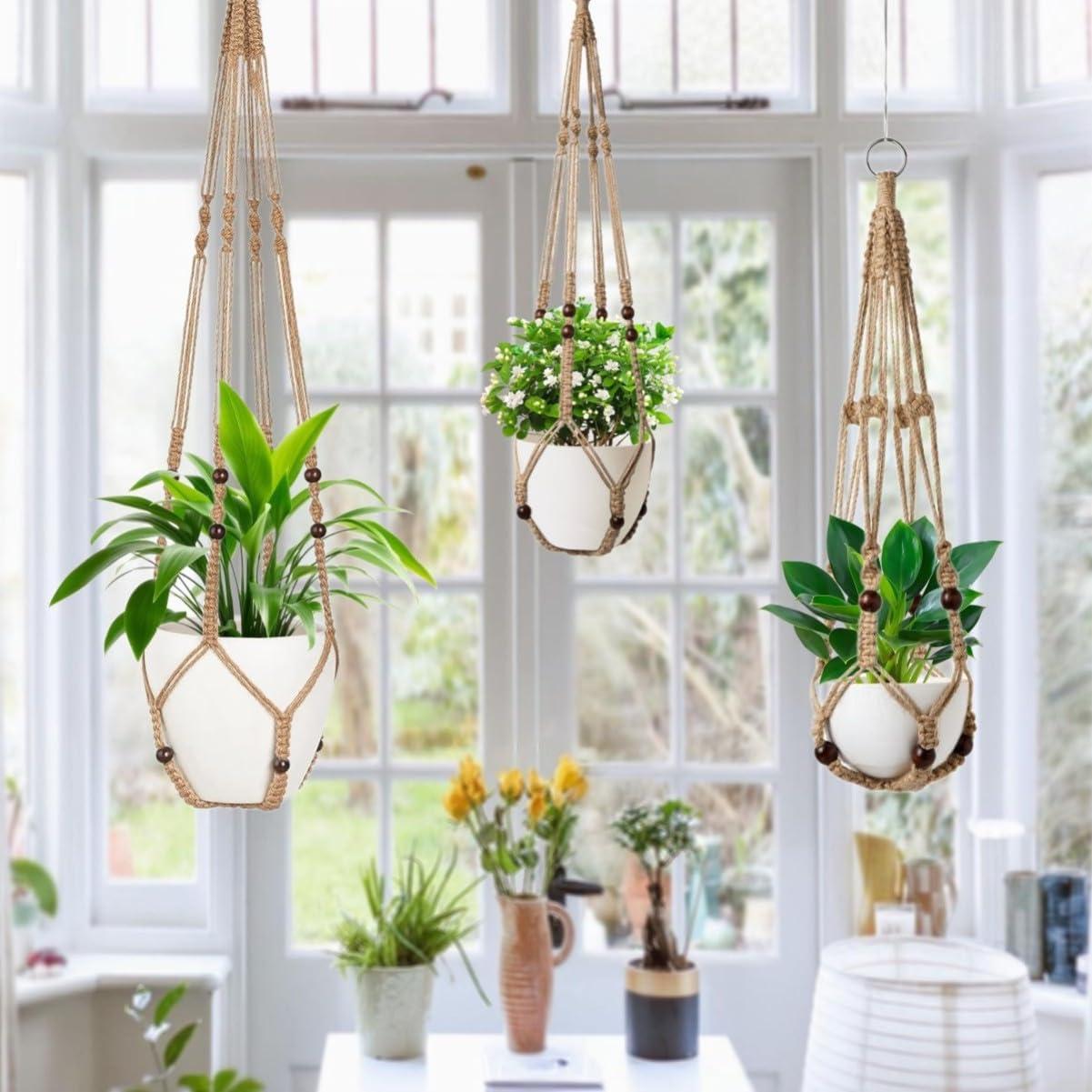 Paquete de 3 Soportes de Macramé MDKFKDK para Plantas 88.9cm