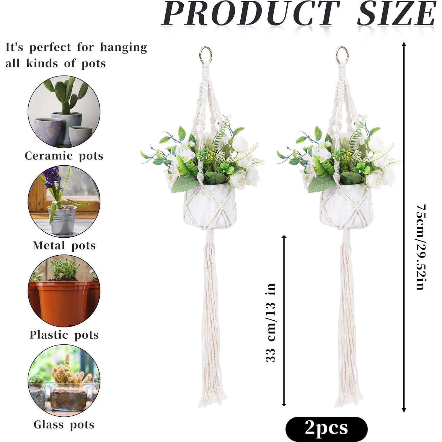 Colgador de Plantas de Macramé Sliverdew 50 cm 2 Piezas Boho