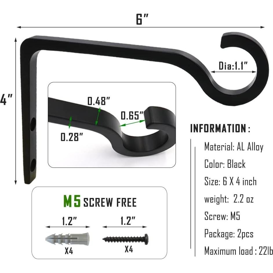 Soporte de Planta Colgante QIEGL 15cm Metal Negro 2 Piezas