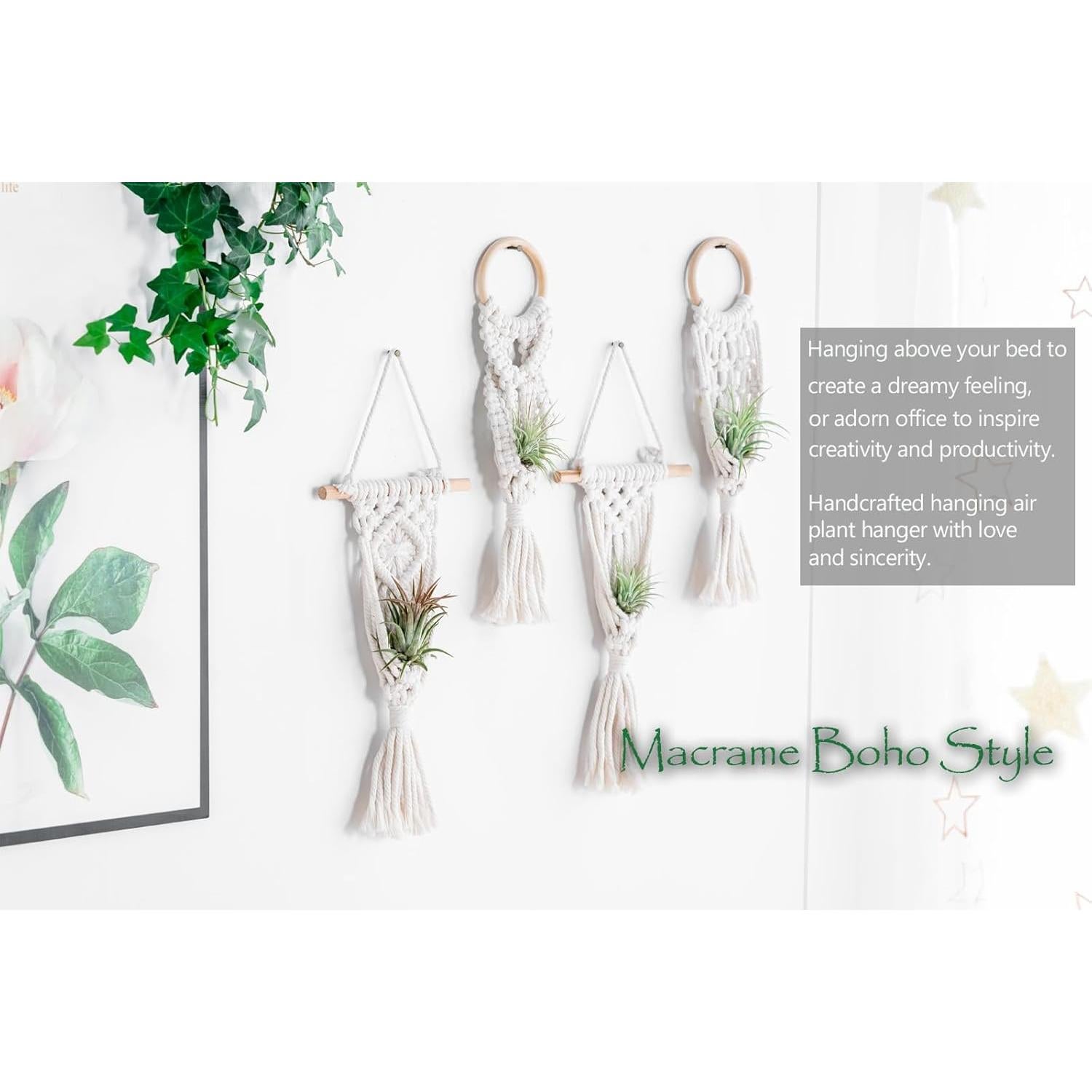 Soporte Colgante para Plantas de Aire Melphoe 4 Piezas Macrame