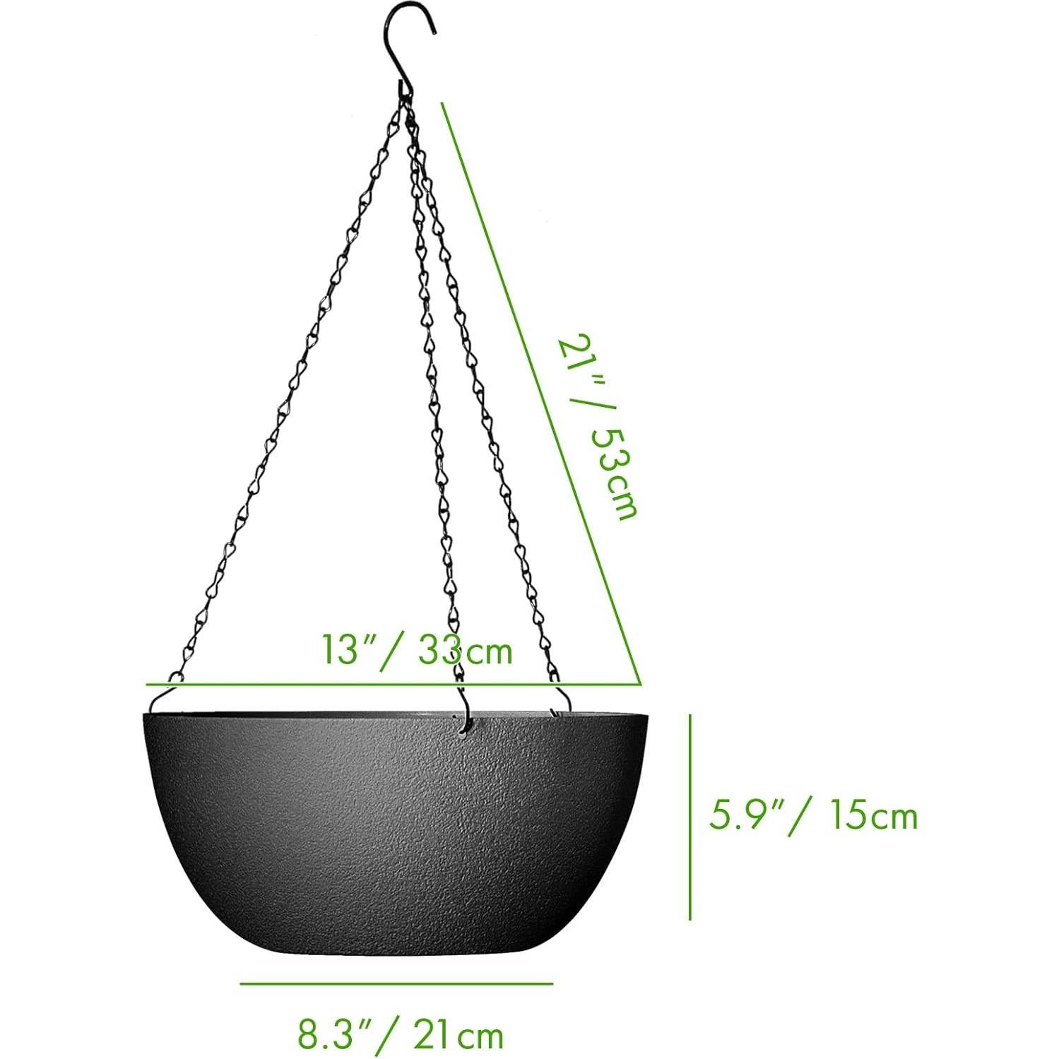 Macetas Colgantes Grandes WOUSIWER 33cm 2Pack Negro con Drenaje