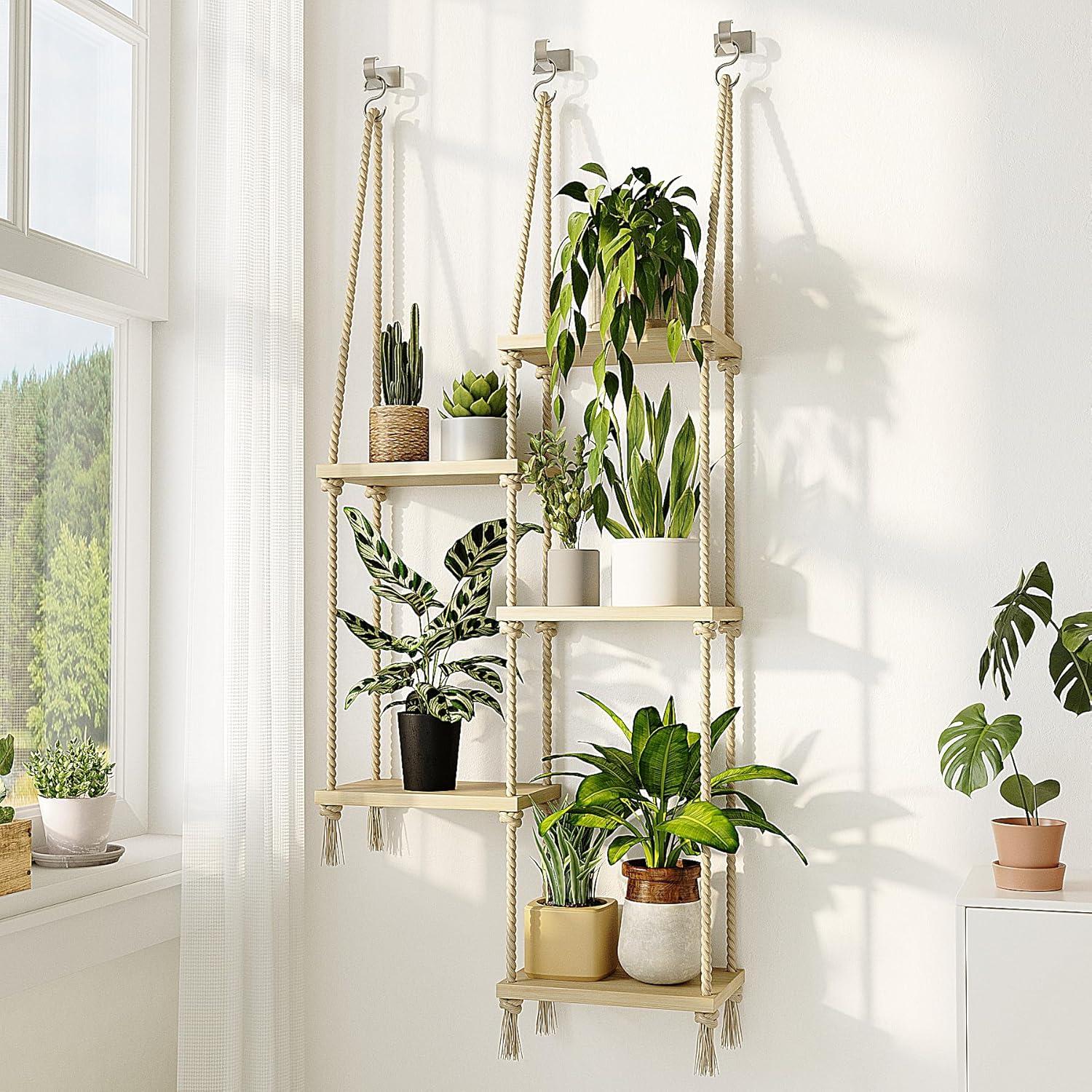 Estante Colgante para Plantas Bamworld 5 Estantes Boho Madera