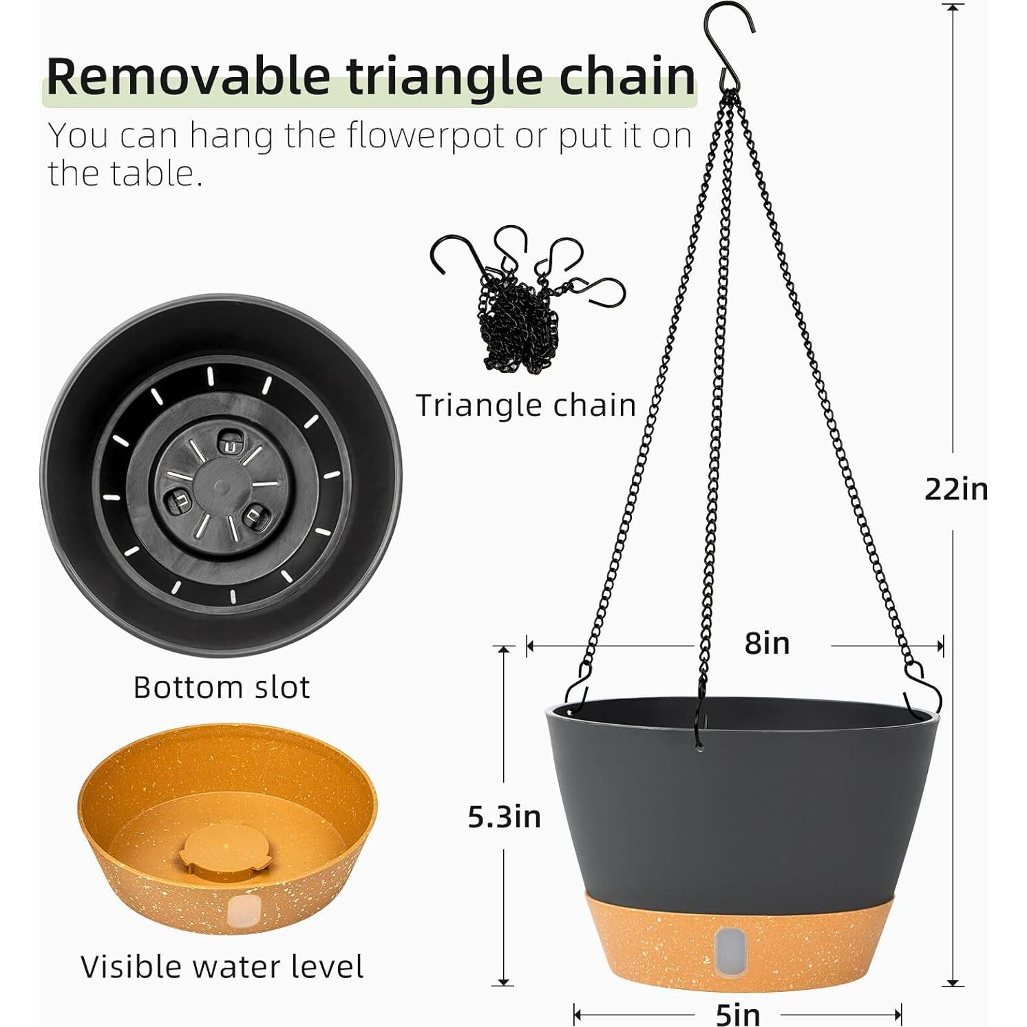 Macetas Colgantes QCQHDU 20.3 cm Gris Oscuro Autolimpiante
