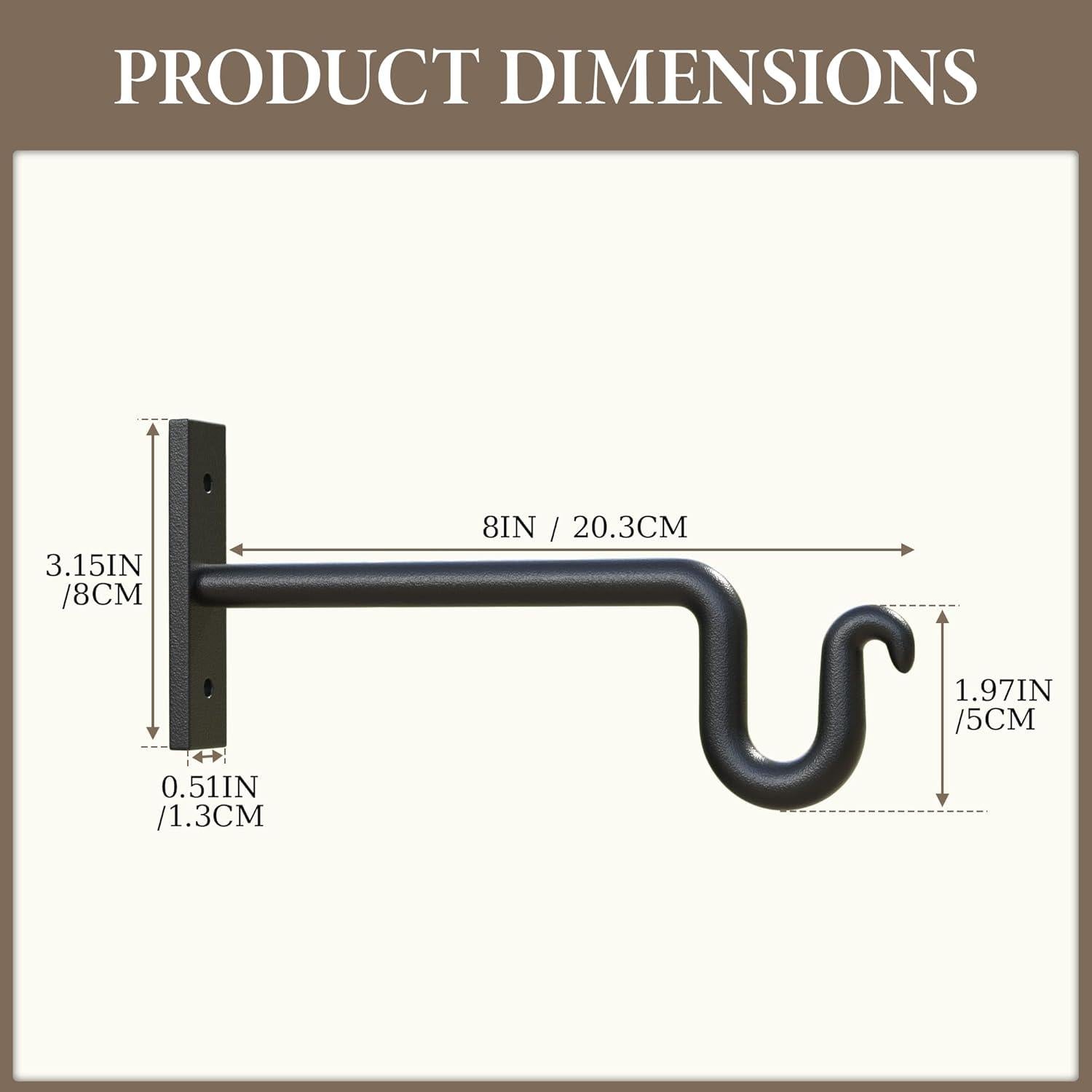 Gancho para Plantas KOOKASHOP 20.32 cm Metal Negro 2 Piezas