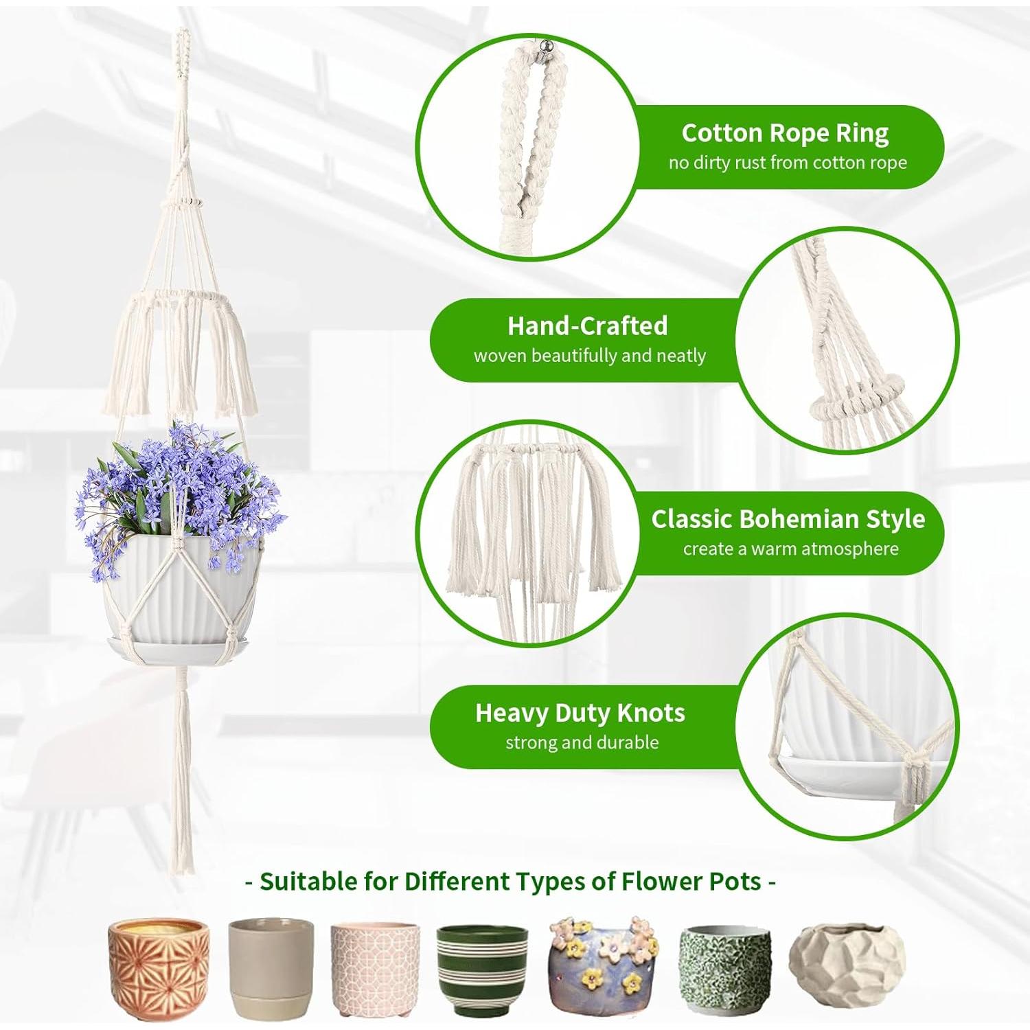 Colgadores de Plantas de Macramé TAOZIM 5 Pack con Ganchos