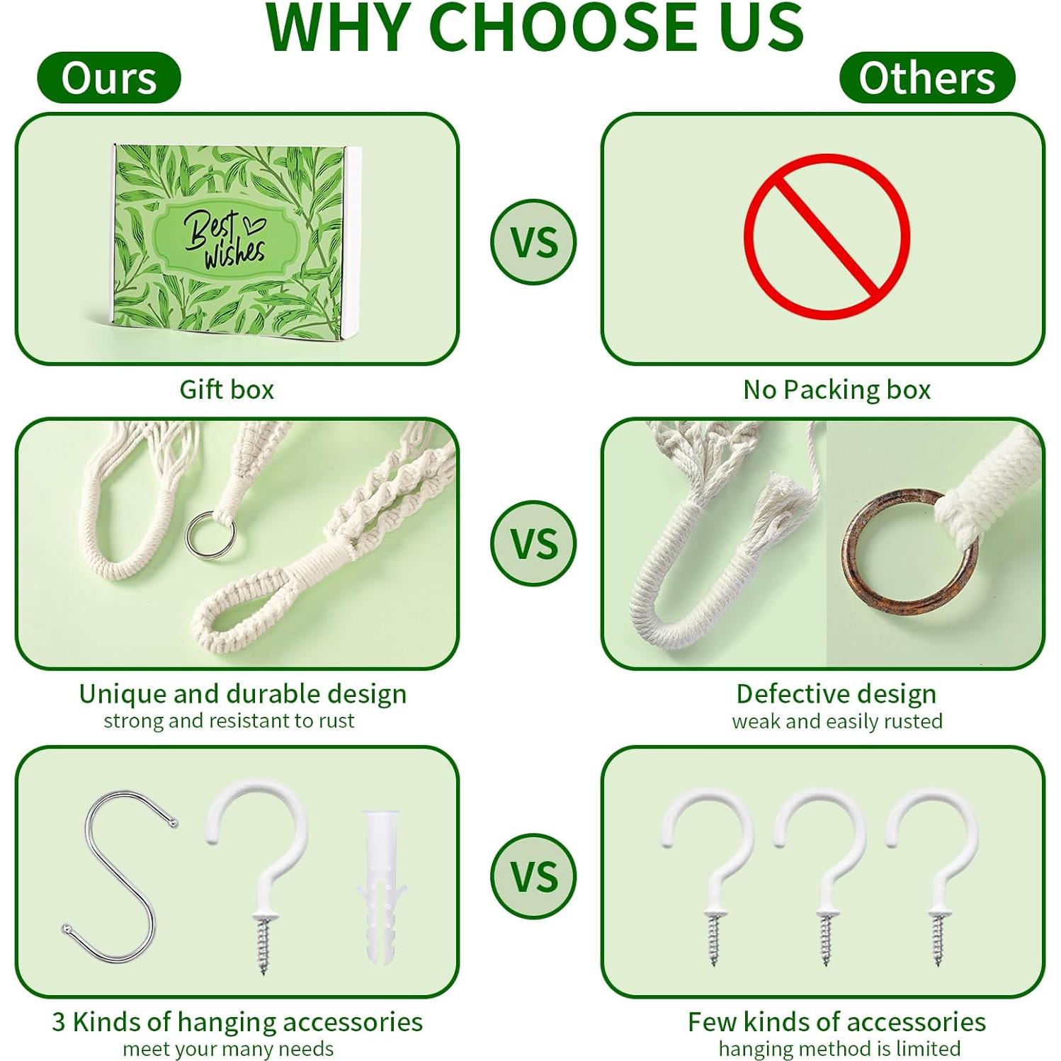 Colgadores de Plantas de Macramé TAOZIM 5 Pack con Ganchos