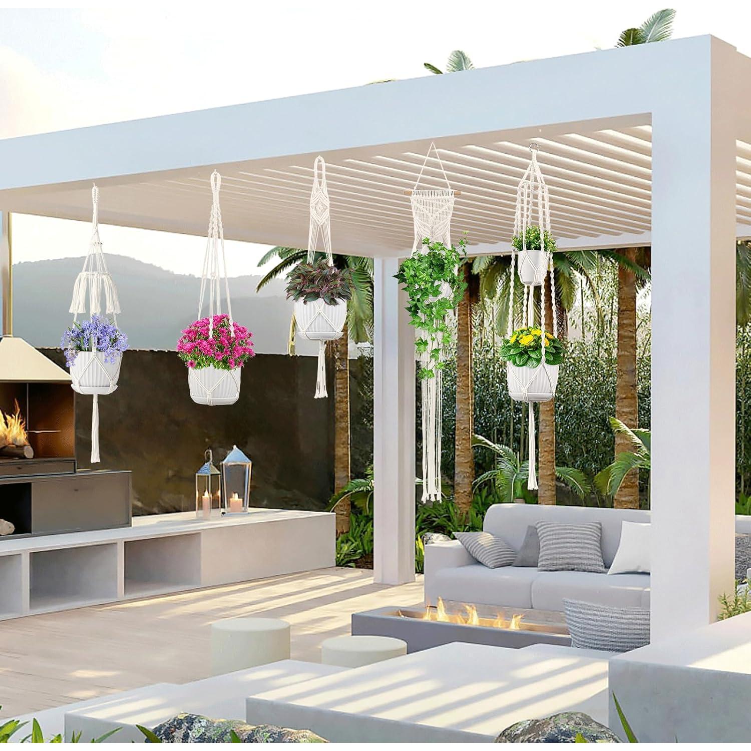 Colgadores de Plantas de Macramé TAOZIM 5 Pack con Ganchos