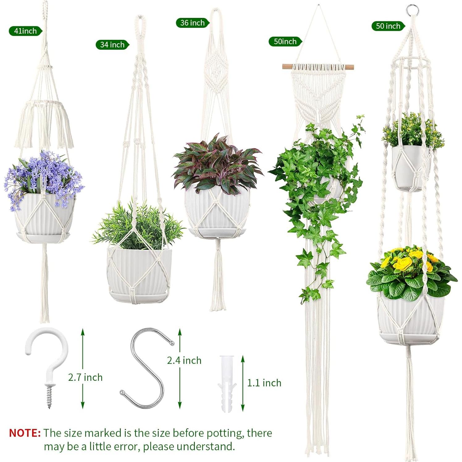 Colgadores de Plantas de Macramé TAOZIM 5 Pack con Ganchos