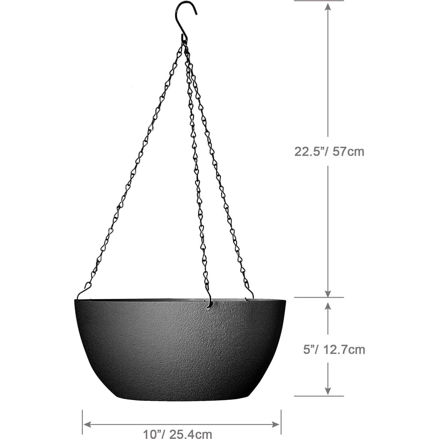 Macetas colgantes WSMKSZ 25 cm negras con drenaje - 2 piezas