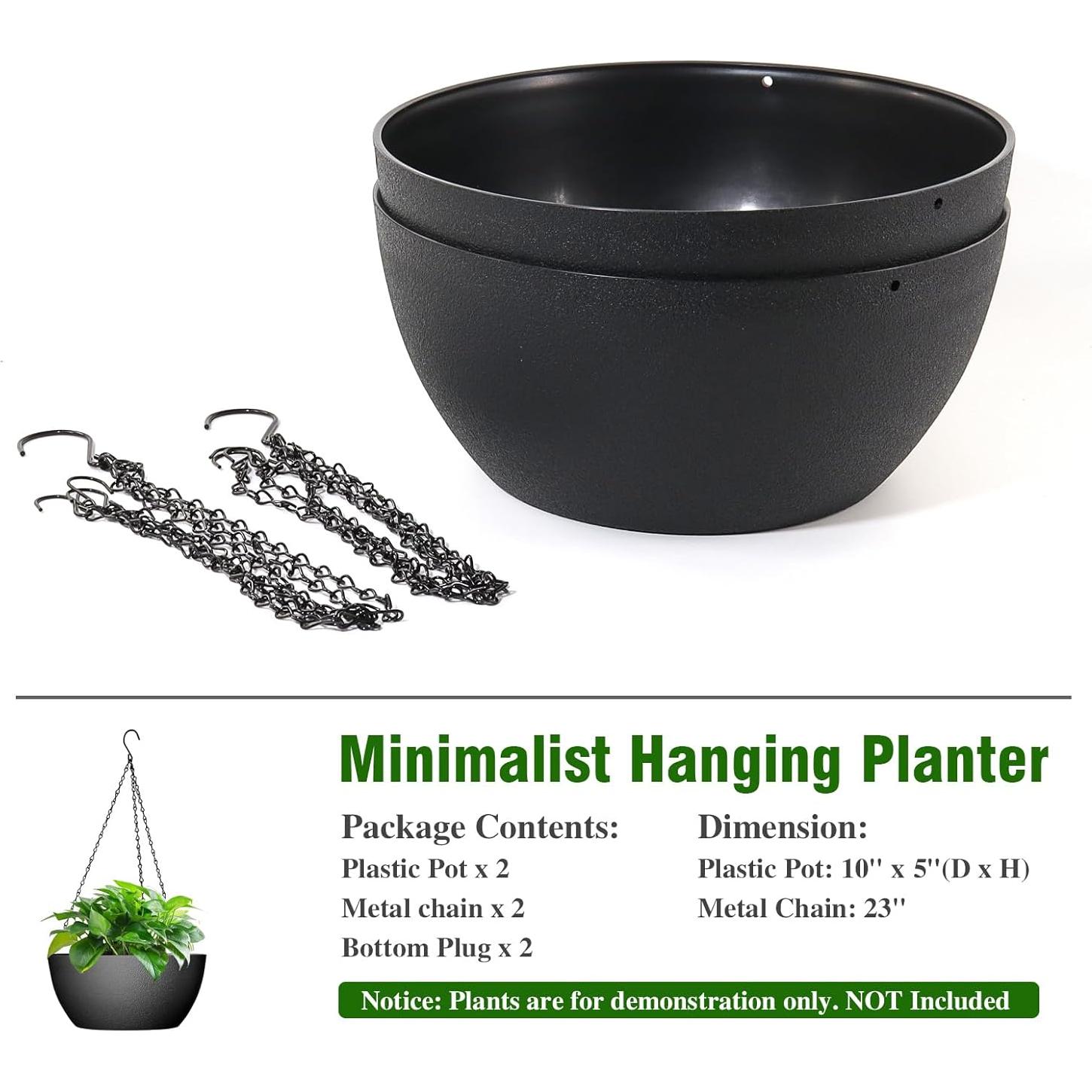 Macetas colgantes WSMKSZ 25 cm negras con drenaje - 2 piezas