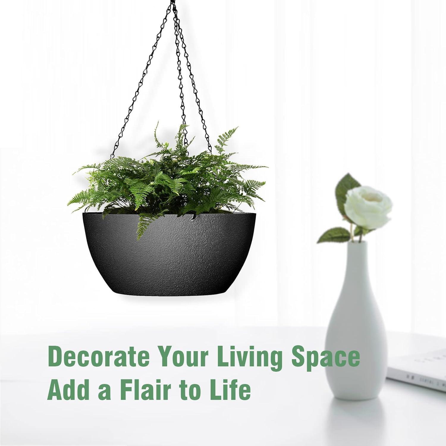 Macetas colgantes WSMKSZ 25 cm negras con drenaje - 2 piezas