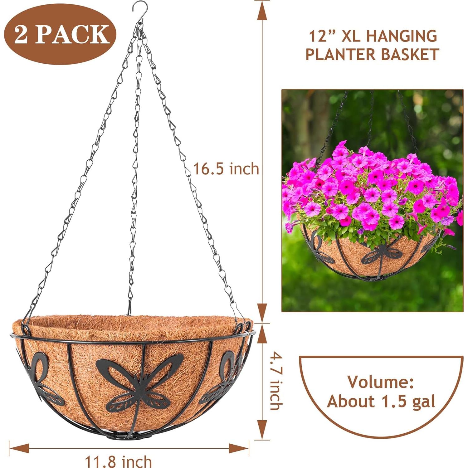 Macetas Colgantes ARVINKEY 30.48cm Redondas de Coco - 2 Piezas