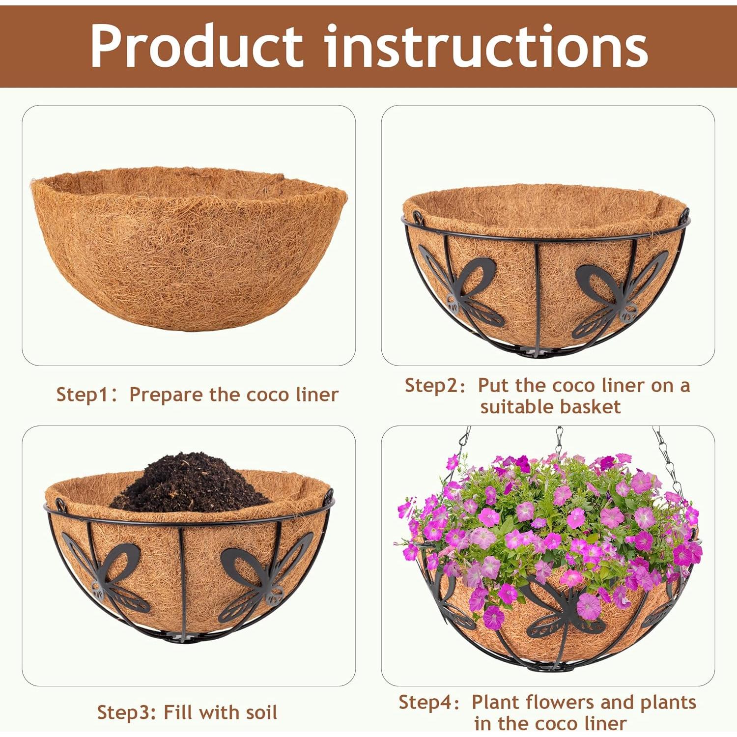 Macetas Colgantes ARVINKEY 30.48cm Redondas de Coco - 2 Piezas