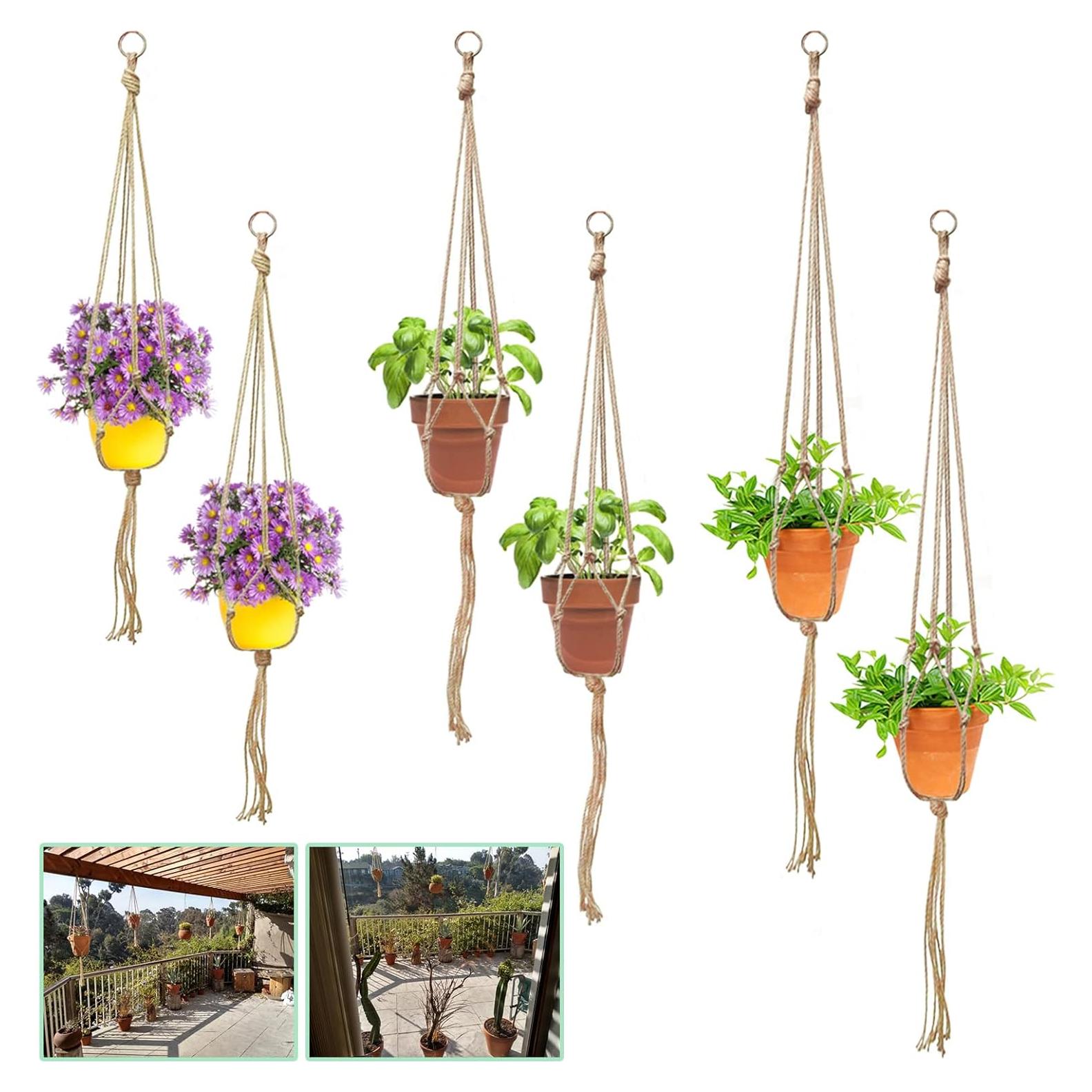 Keadic 6Pcs Colgadores de Plantas de Macramé - 3 Tamaños