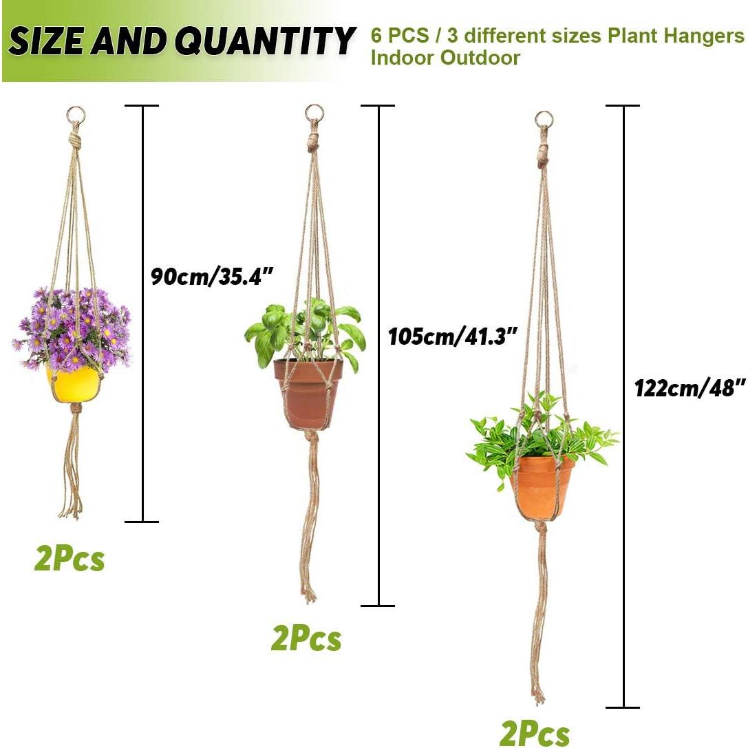 Keadic 6Pcs Colgadores de Plantas de Macramé - 3 Tamaños