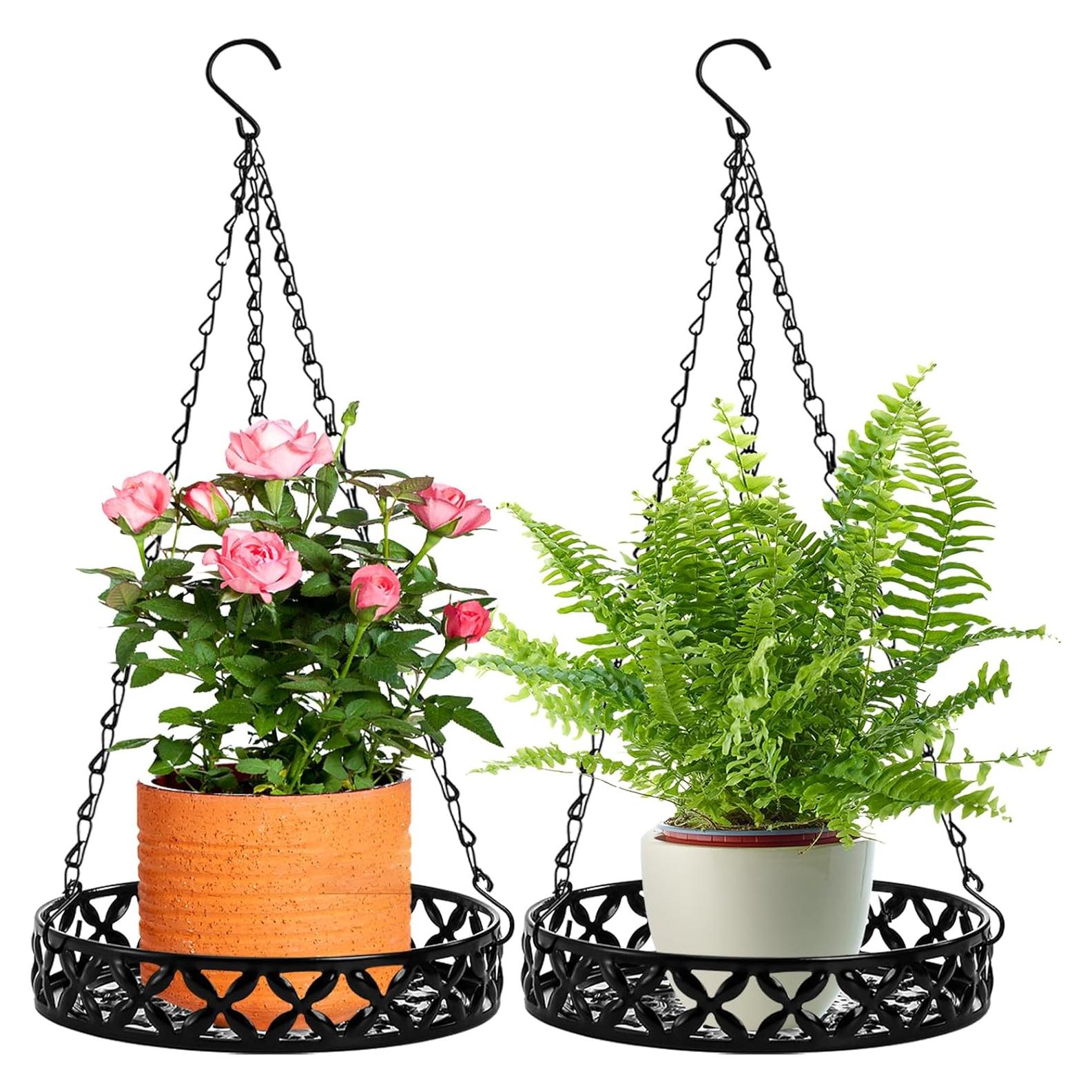 2 Macetas Colgantes ELFULLY de Metal 24.89 cm Negro Brillante