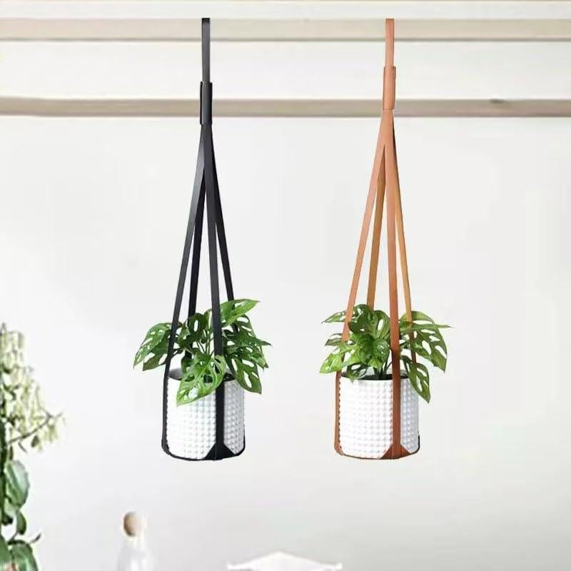 Soportes Colgantes para Plantas Sdjdhej 2 Pcs Cuero PU Marrón
