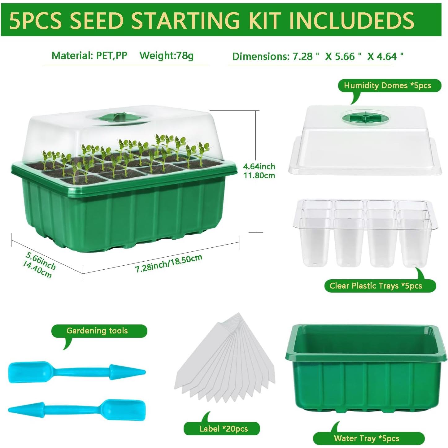 Kit de Germinación de Semillas Viaoone - 5 Bandejas 60 Celdas