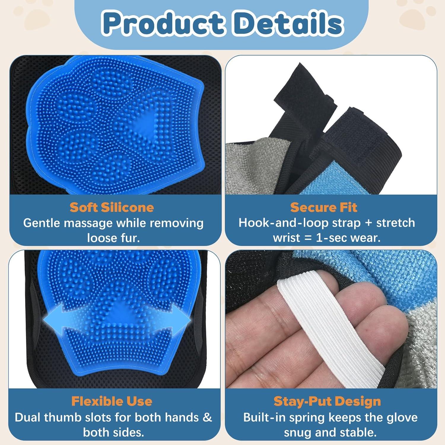 Guante Removedor de Pelo de Mascotas Cuipingoo 2 en 1 Lavable