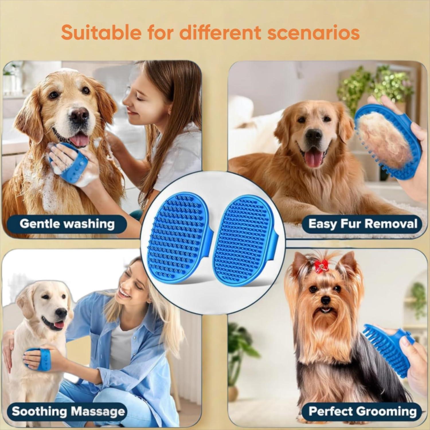 Dog Bathing Gloves & Pet Grooming Gloves - 6-Piece Set with Dog Bath Brush for Cat Bathing Supplies, Veterinarian-Recommended, Ergonomic & Gentle Cleaning (Blue)