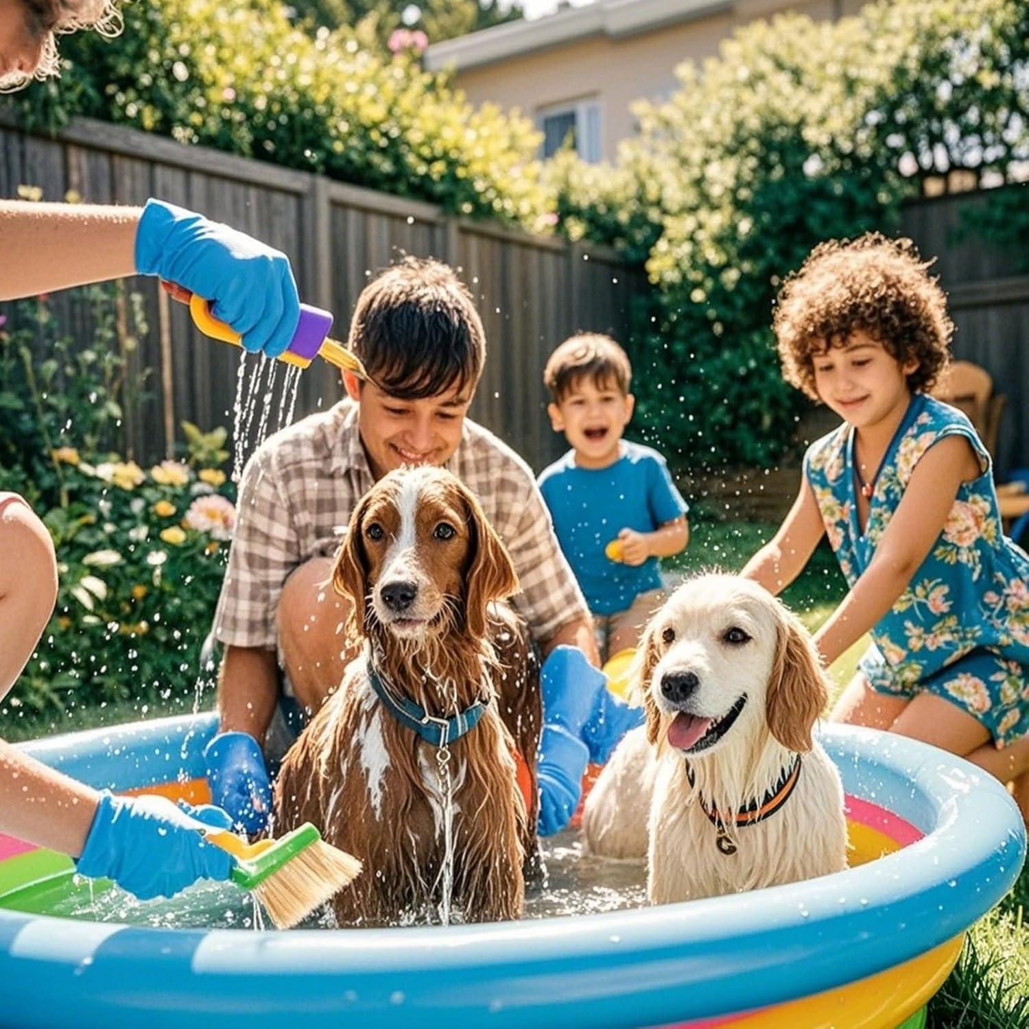 Dog Bathing Gloves & Pet Grooming Gloves - 6-Piece Set with Dog Bath Brush for Cat Bathing Supplies, Veterinarian-Recommended, Ergonomic & Gentle Cleaning (Blue)