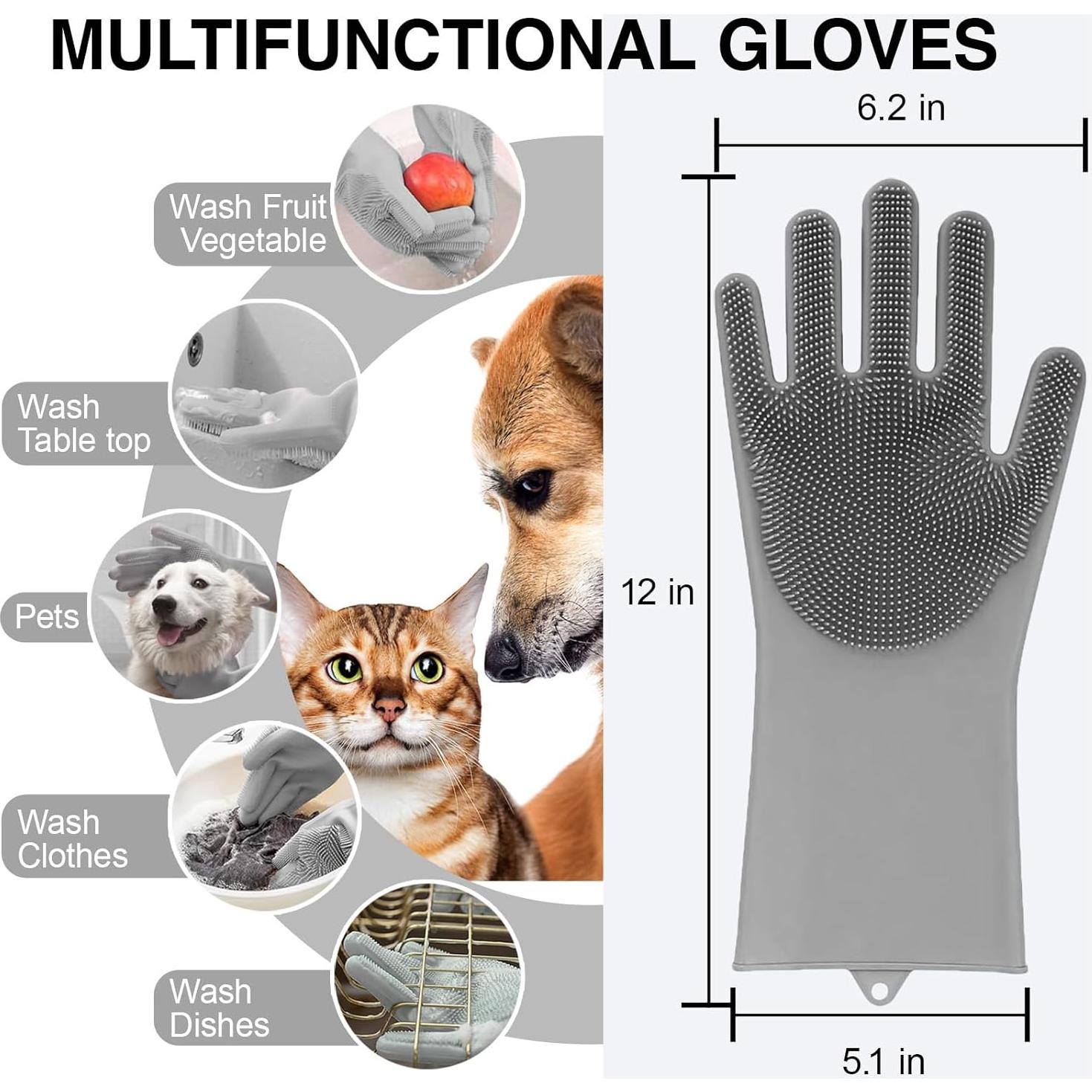 Guantes de Aseo para Mascotas AKEISHE - Silicona 5 Dedos