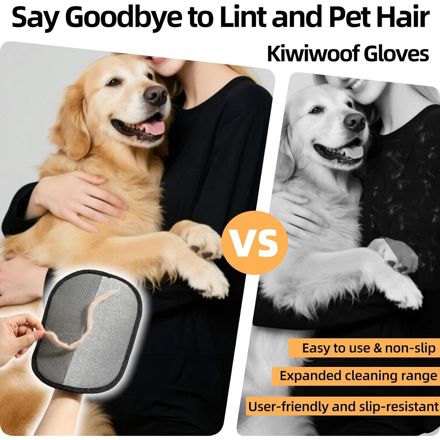 Guantes de Eliminación de Pelo de Mascotas Kiwiwoof 2 Pcs Amarillo