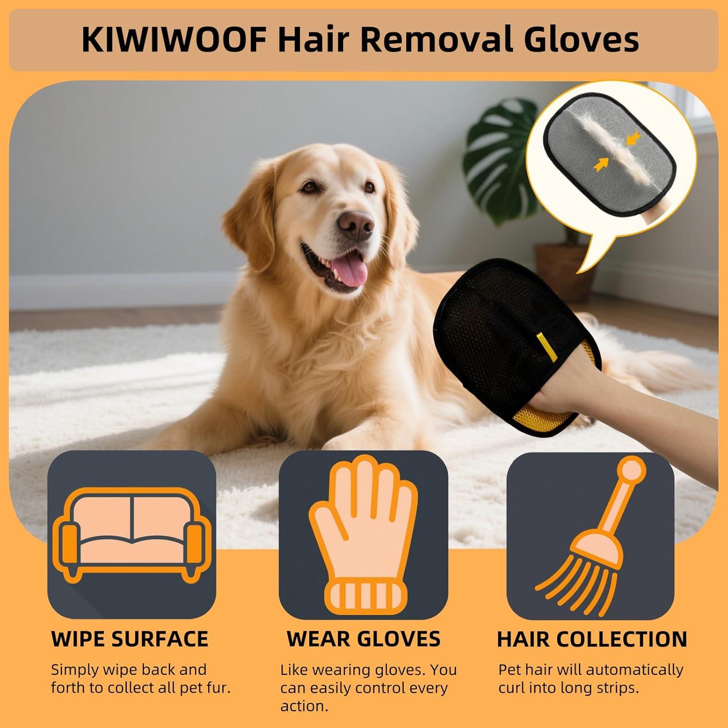 Guantes de Eliminación de Pelo de Mascotas Kiwiwoof 2 Pcs Amarillo