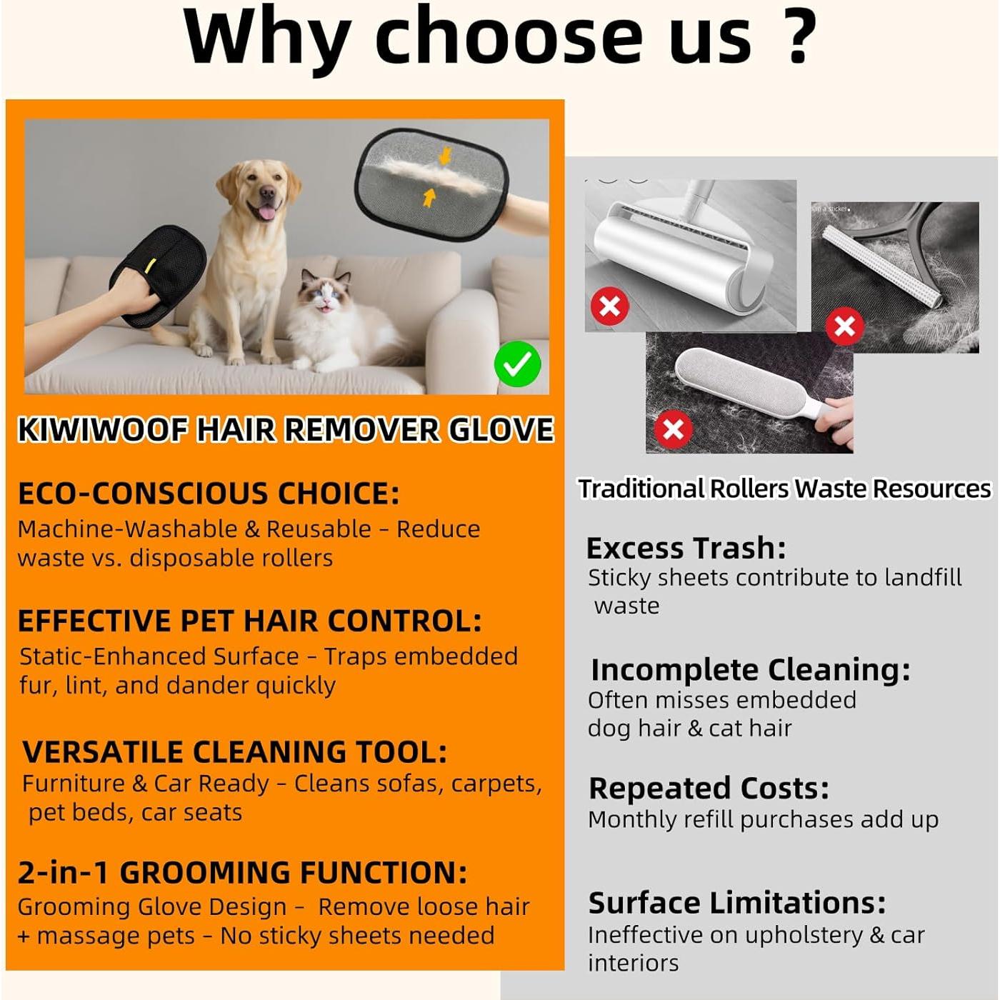 Guantes de Eliminación de Pelo de Mascotas Kiwiwoof 2 Pcs Amarillo