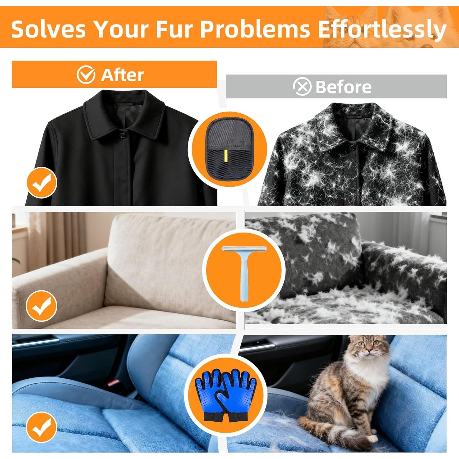 Juego de Guantes Quitapelos para Mascotas 4 Piezas - Aseo y Limpieza