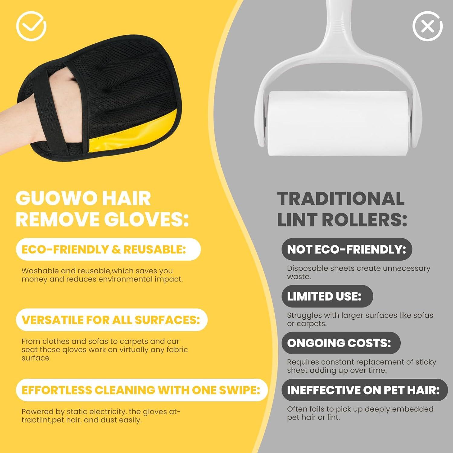 Guante Eliminador de Pelo de Mascota Guowo 2 Pcs Reutilizable