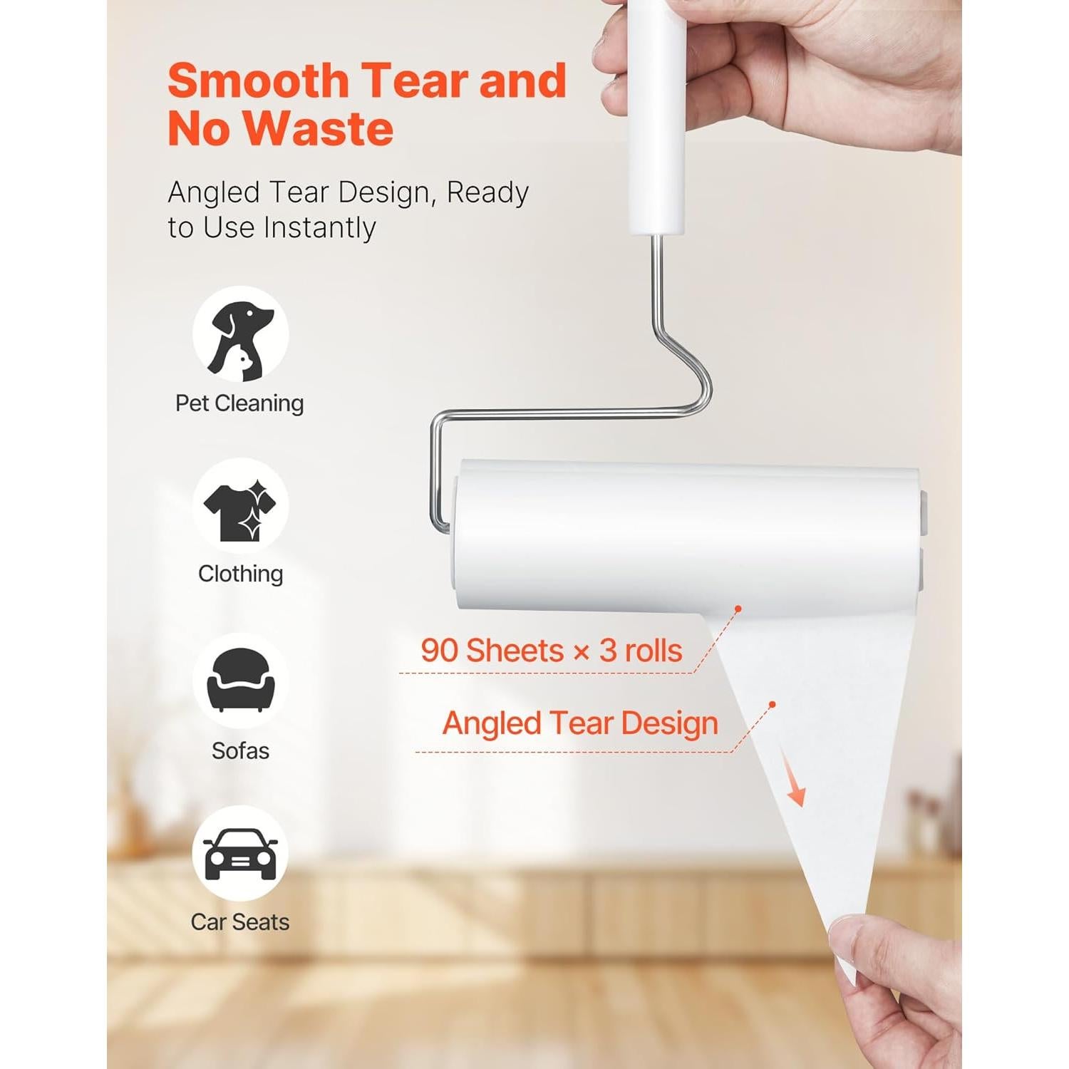 Rodillo Adhesivo VEVOR para Pelusa y Pelo de Mascotas - Set de 3