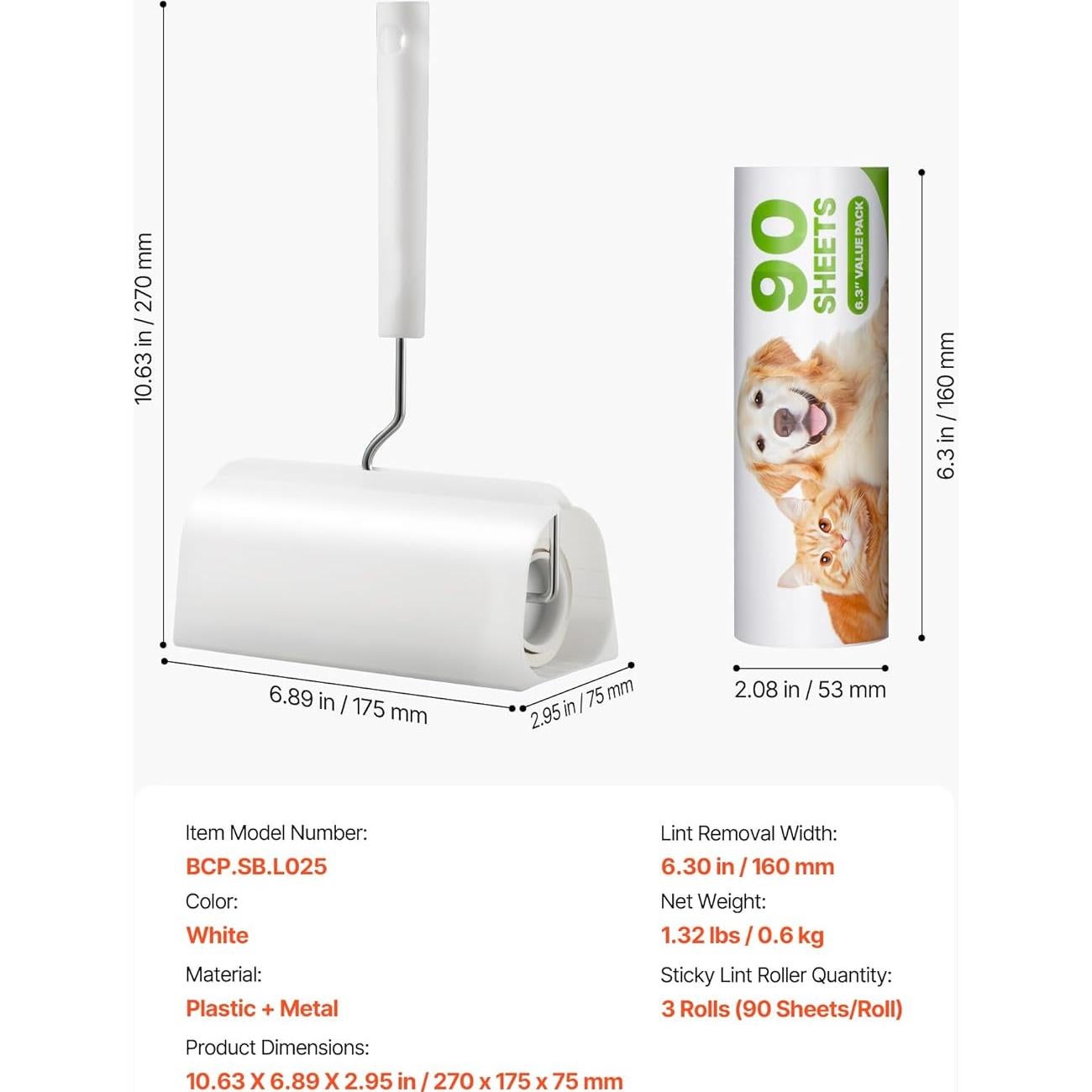 Rodillo Adhesivo VEVOR para Pelusa y Pelo de Mascotas - Set de 3