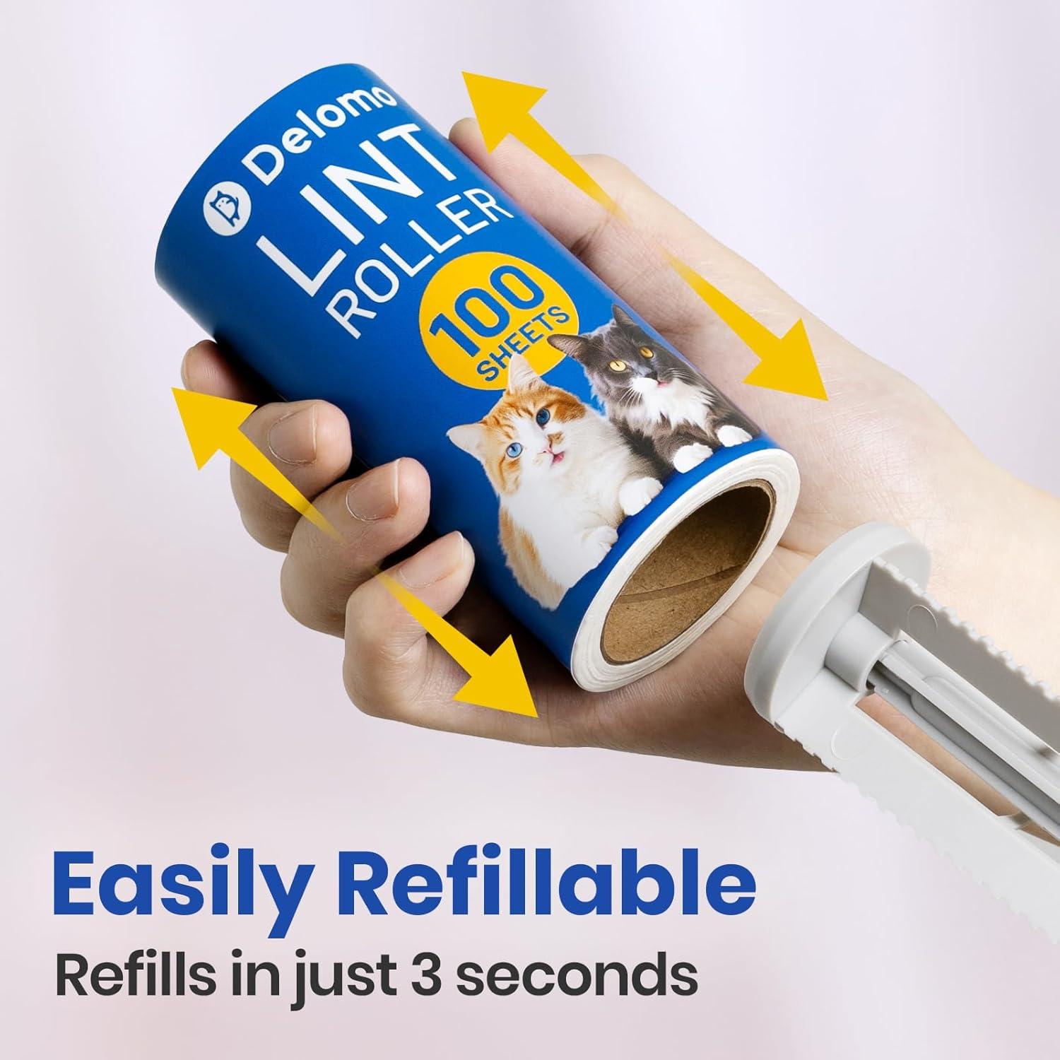 Rodillo Quitapelusas DELOMO 1,000 Hojas Azul - 5 Rodillos + 5 Recargas