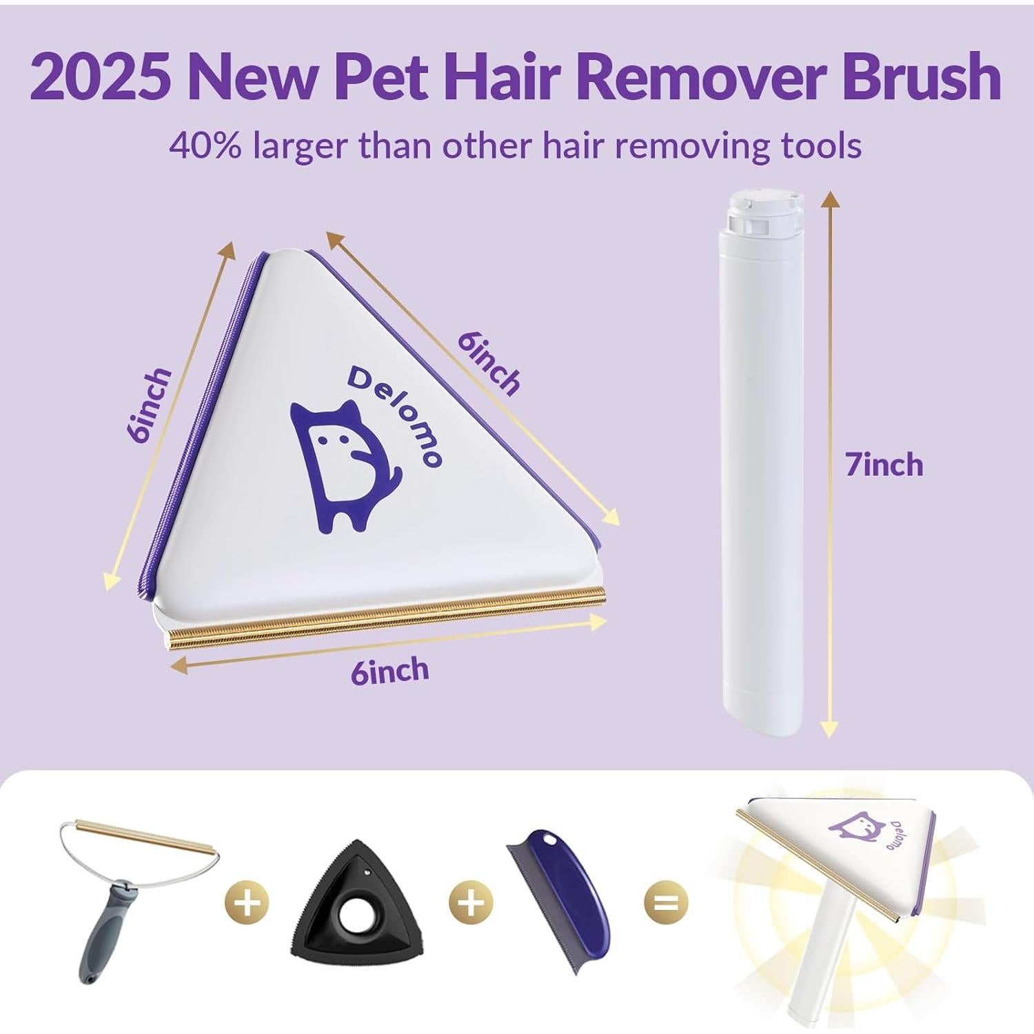 DELOMO Removedor de Pelo de Mascota 3 en 1 - 15.24 cm