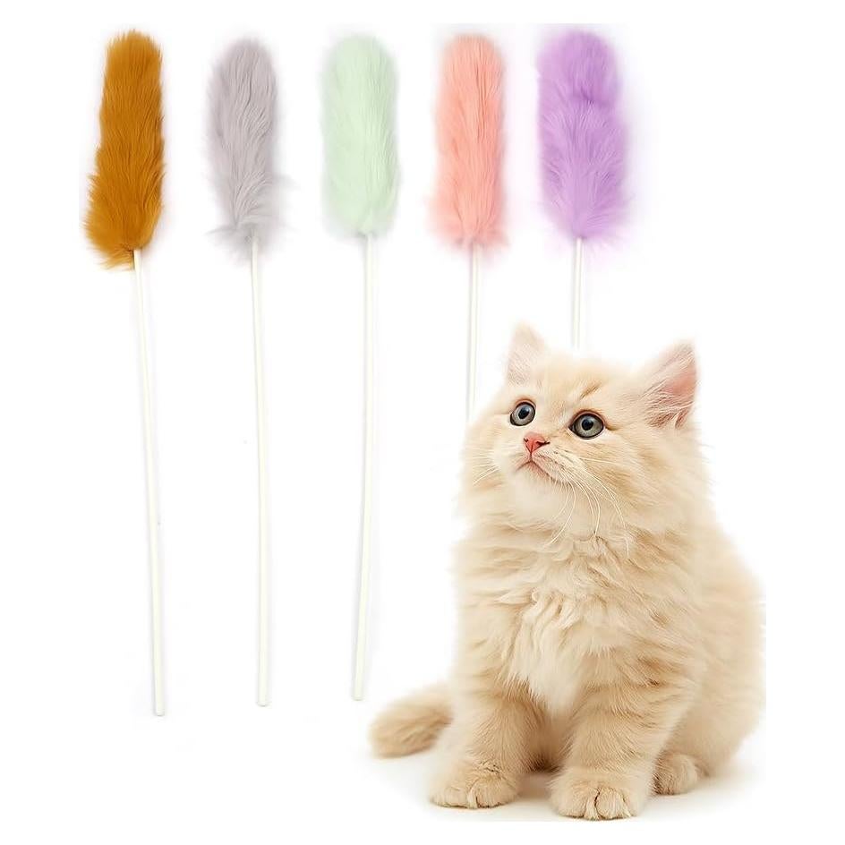 Juguetes para Gatos ZAYLUMO - Set de 5 Varitas de Piel 38 cm