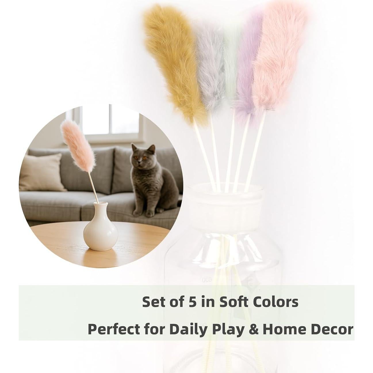 Juguetes para Gatos ZAYLUMO - Set de 5 Varitas de Piel 38 cm