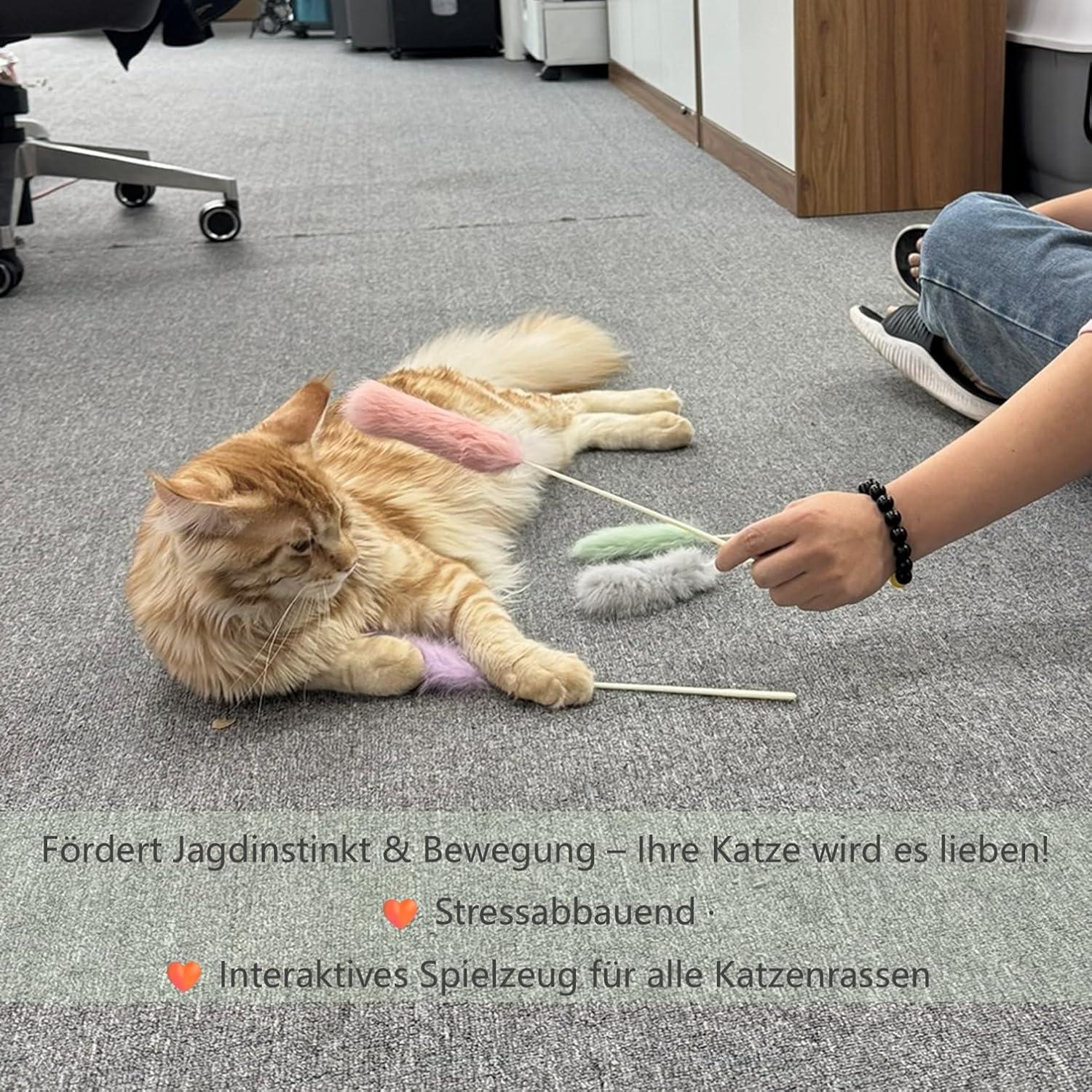 Juguetes para Gatos ZAYLUMO - Set de 5 Varitas de Piel 38 cm