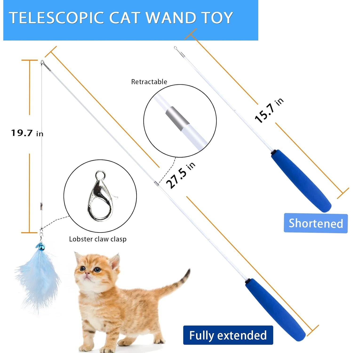 Juguete para Gatos iKOIHO Varita Retráctil con Plumas Azul