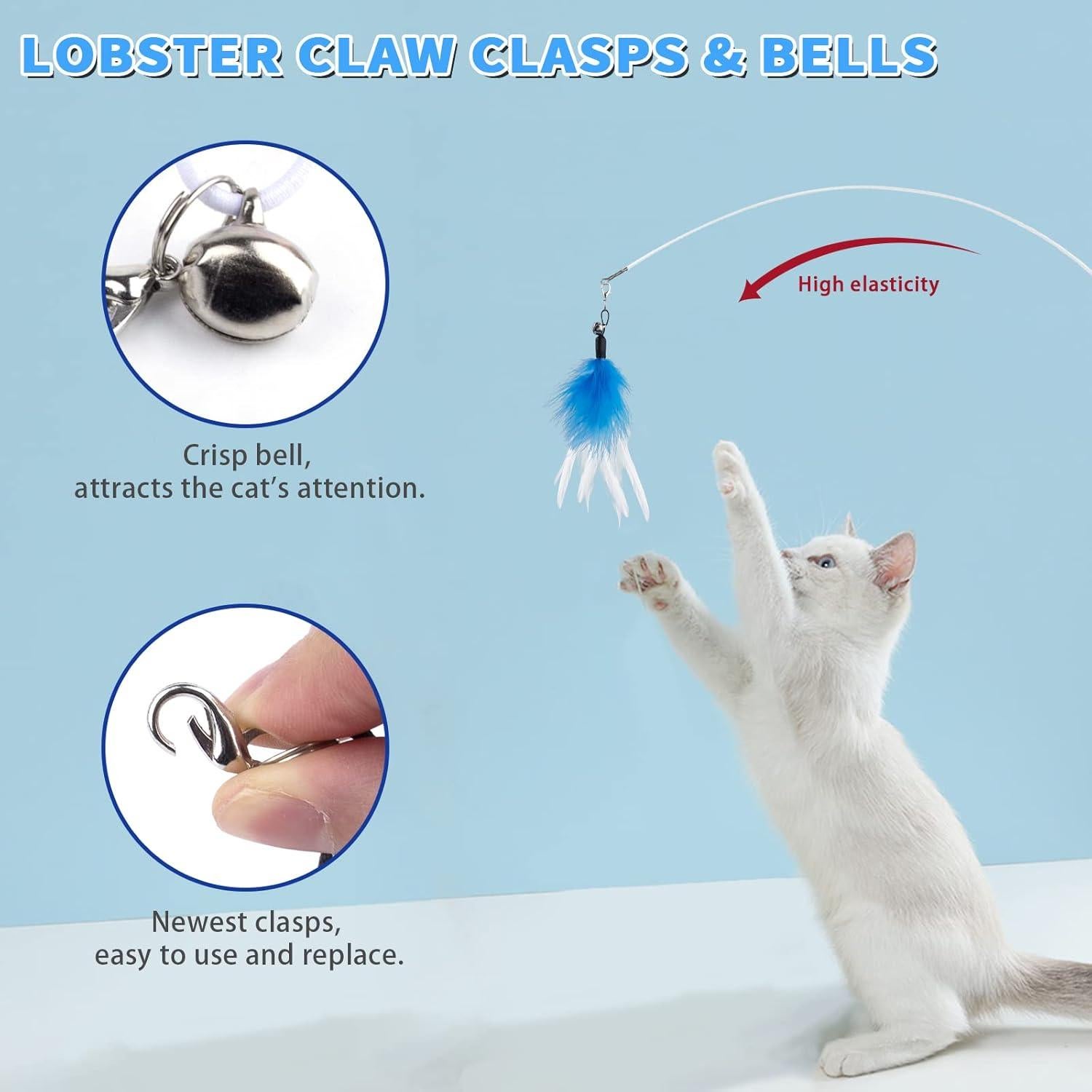 Juguete para Gatos iKOIHO Varita Retráctil con Plumas Azul