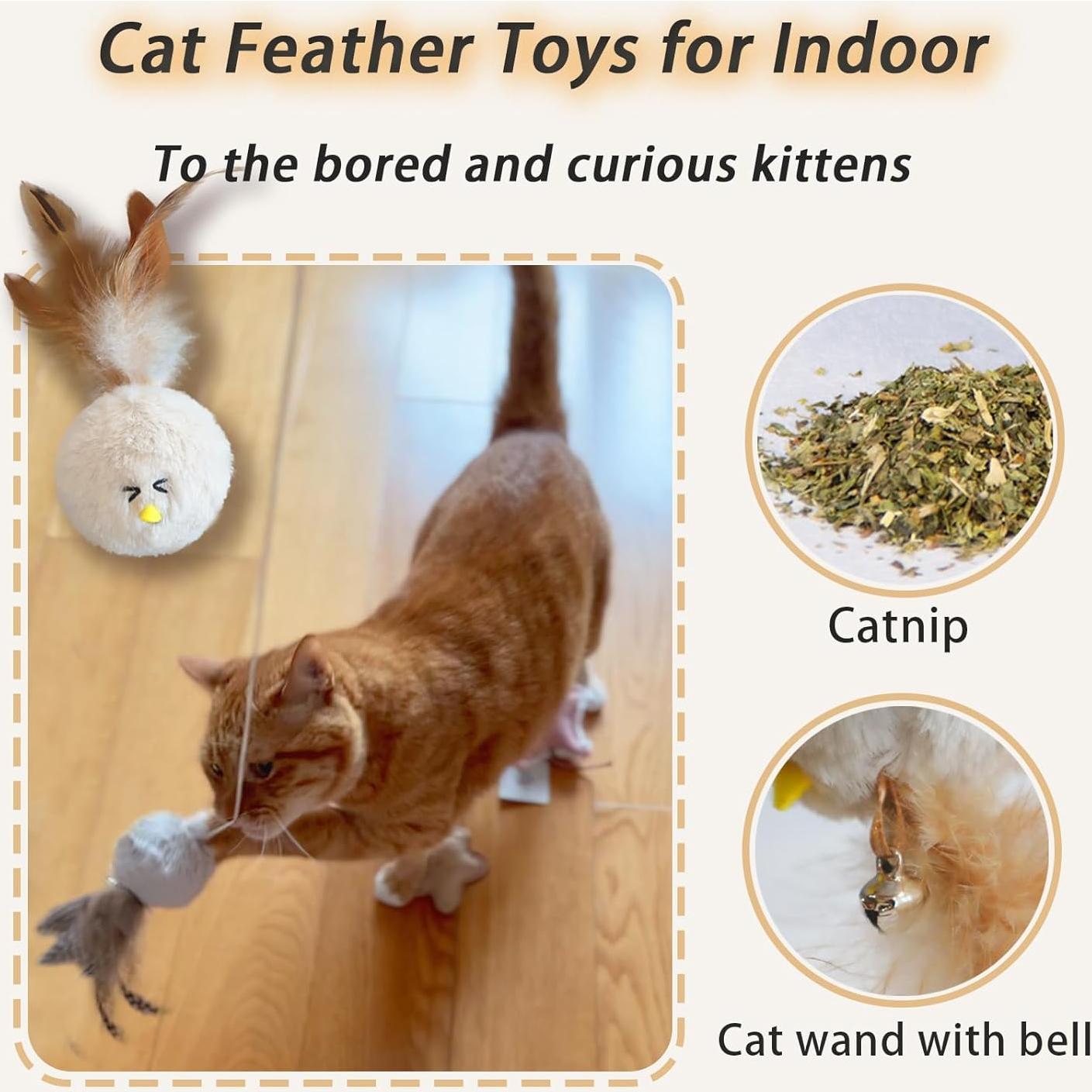 Juguete Interactivo para Gatos Veinbuty 3 PCS con Plumas