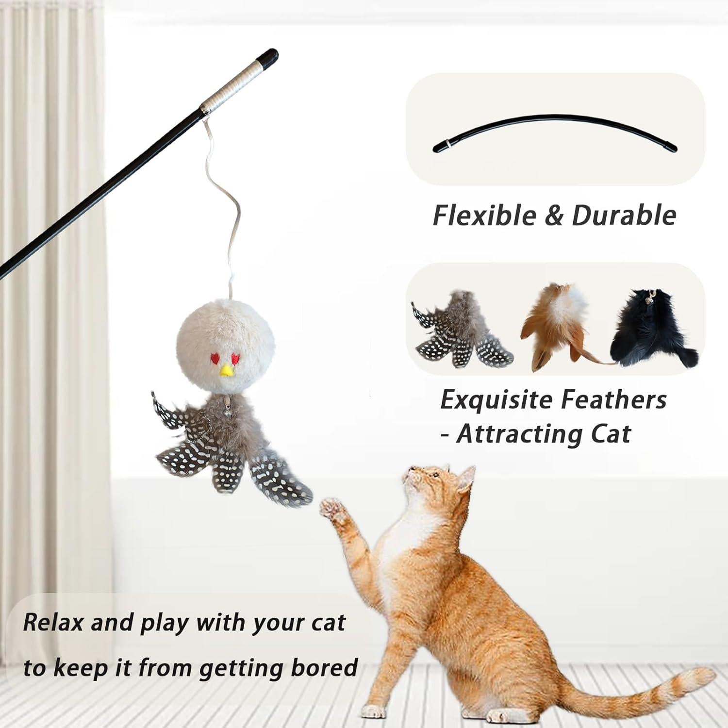 Juguete Interactivo para Gatos Veinbuty 3 PCS con Plumas