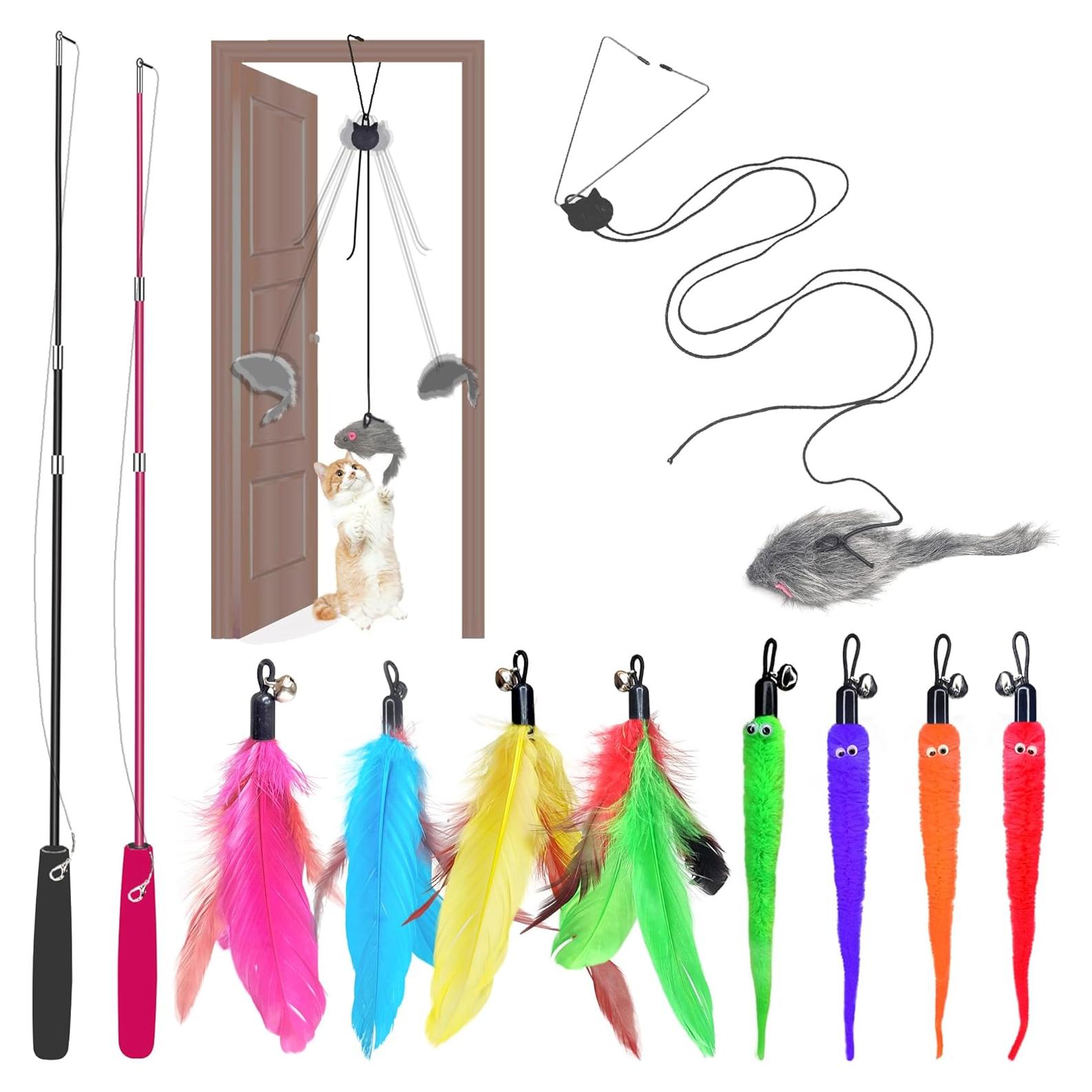 Juego de Juguetes Interactivos para Gatos Baoheyao B102 - Varita de Plumas y Accesorios