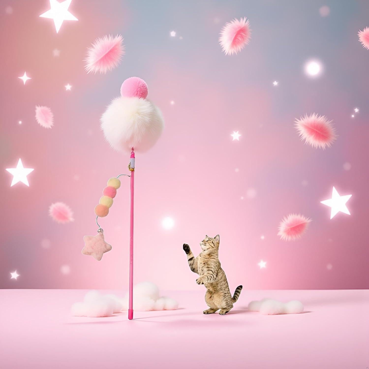 Juguete de palo para gatos Enyolidimk rosa con bola de felpa