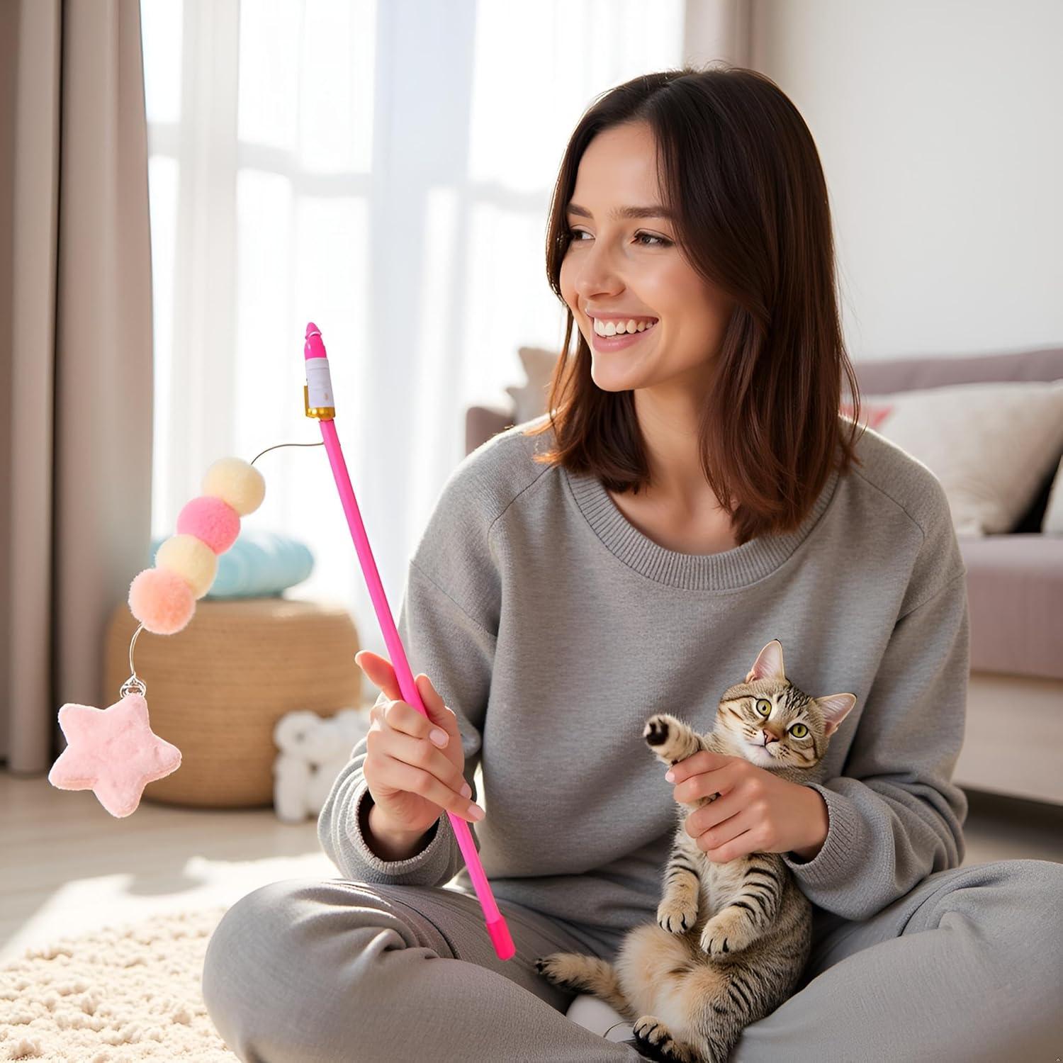 Juguete de palo para gatos Enyolidimk rosa con bola de felpa