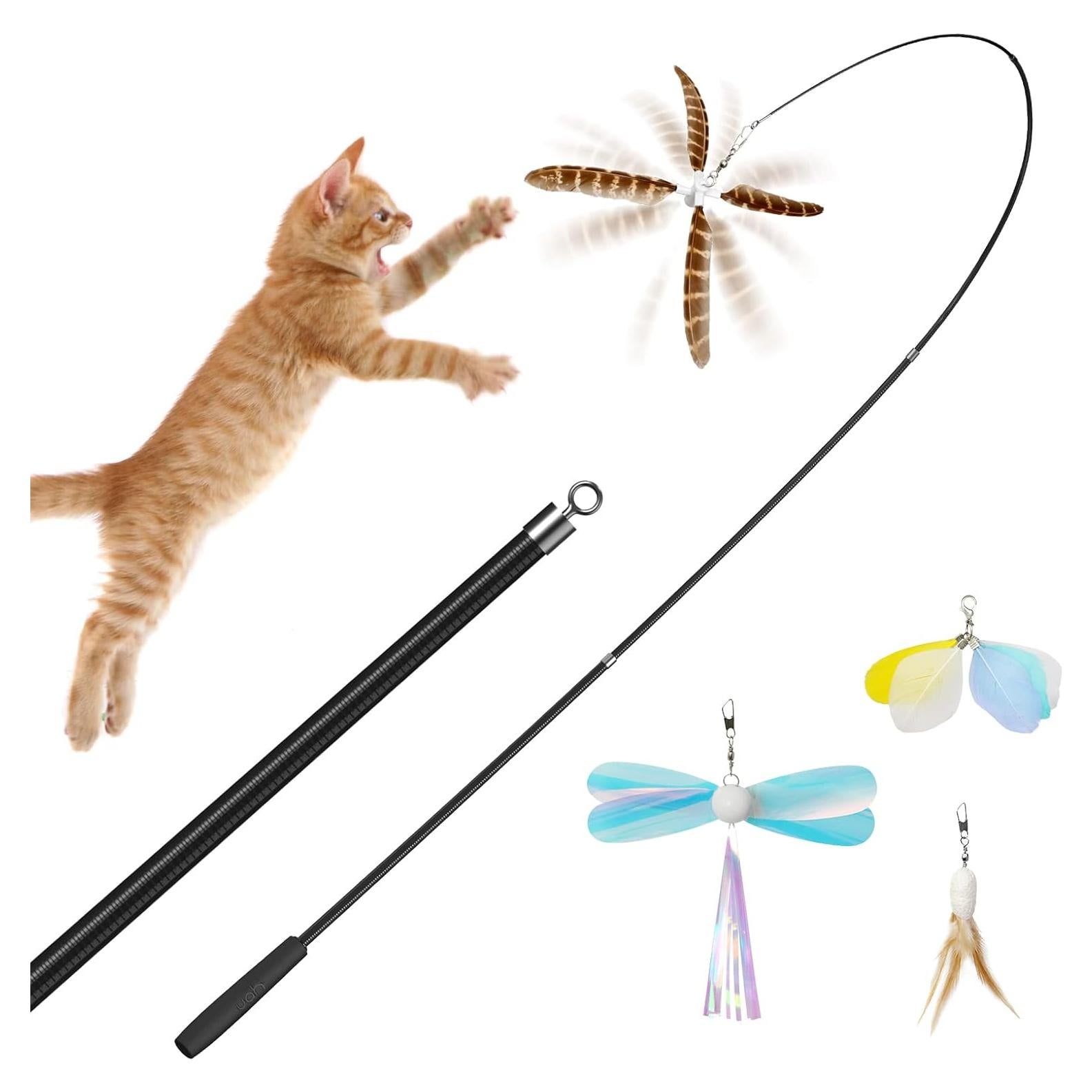 Varita Interactiva para Gatos uahpet con Plumas Naturales 152 cm