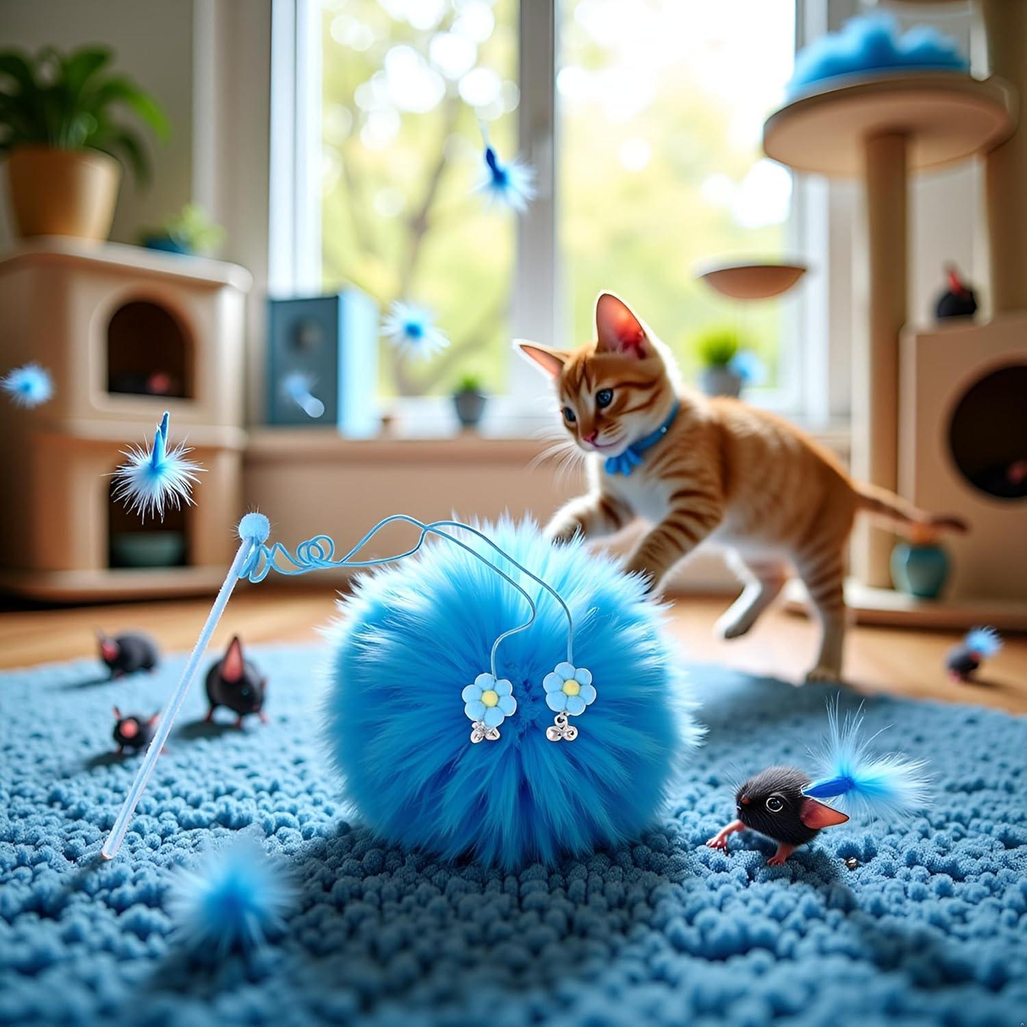 Juguete de Varita con Plumas Tustao para Gatos - Azul