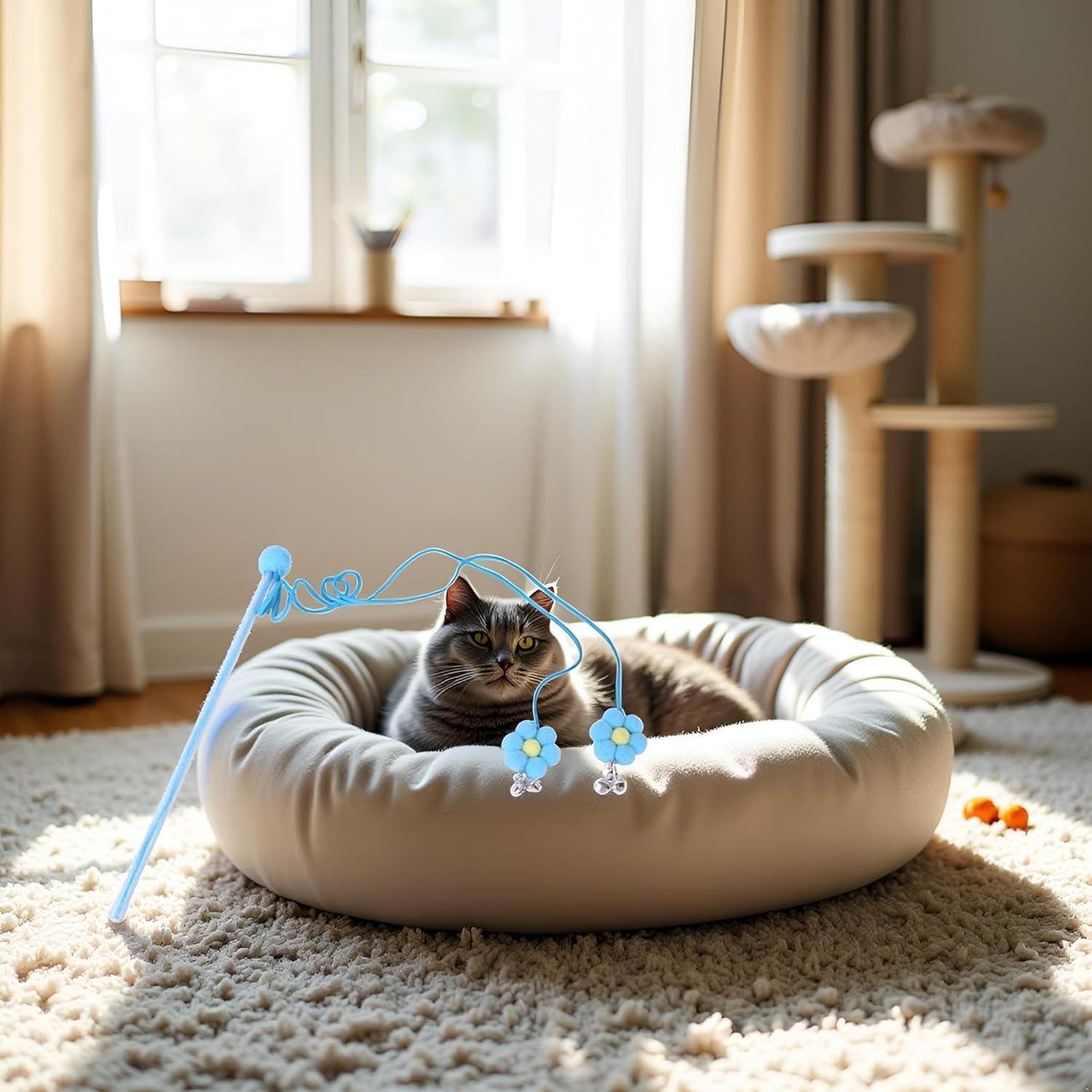 Juguete de Varita con Plumas Tustao para Gatos - Azul